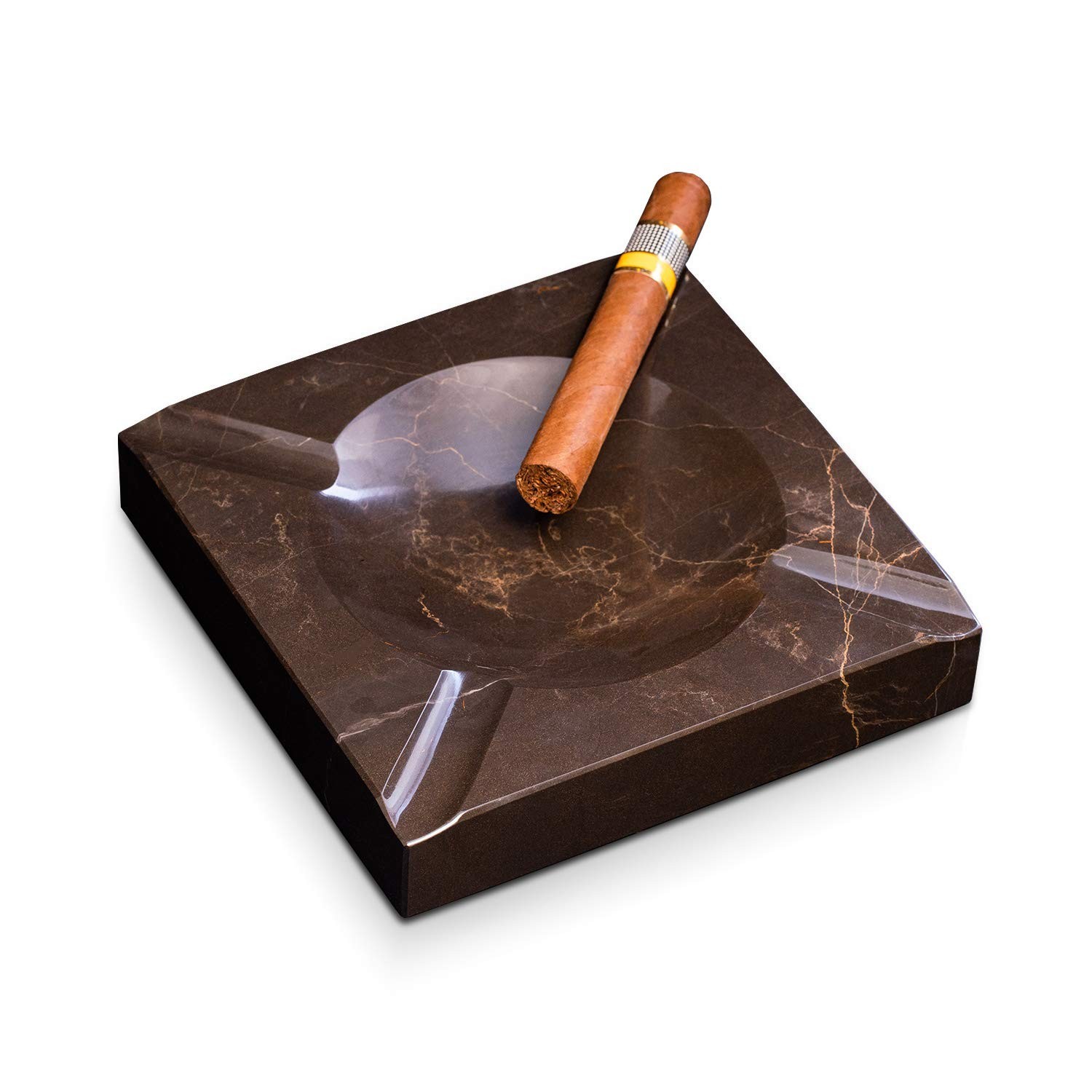 Bey-Berk Amber Emperador Marble Four Cigar Ashtray, 7\