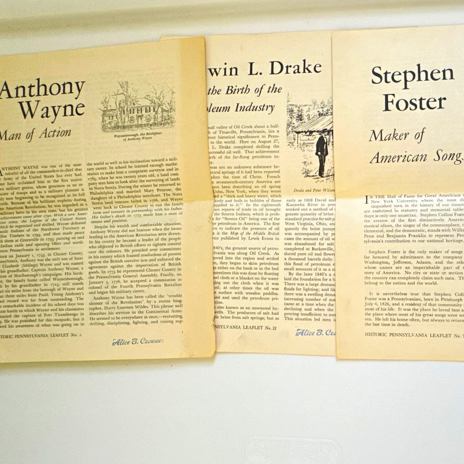 Vintage 1958-59 Historic Pennsylvania Leaflets Lot of 3 Wayne Drake Foster