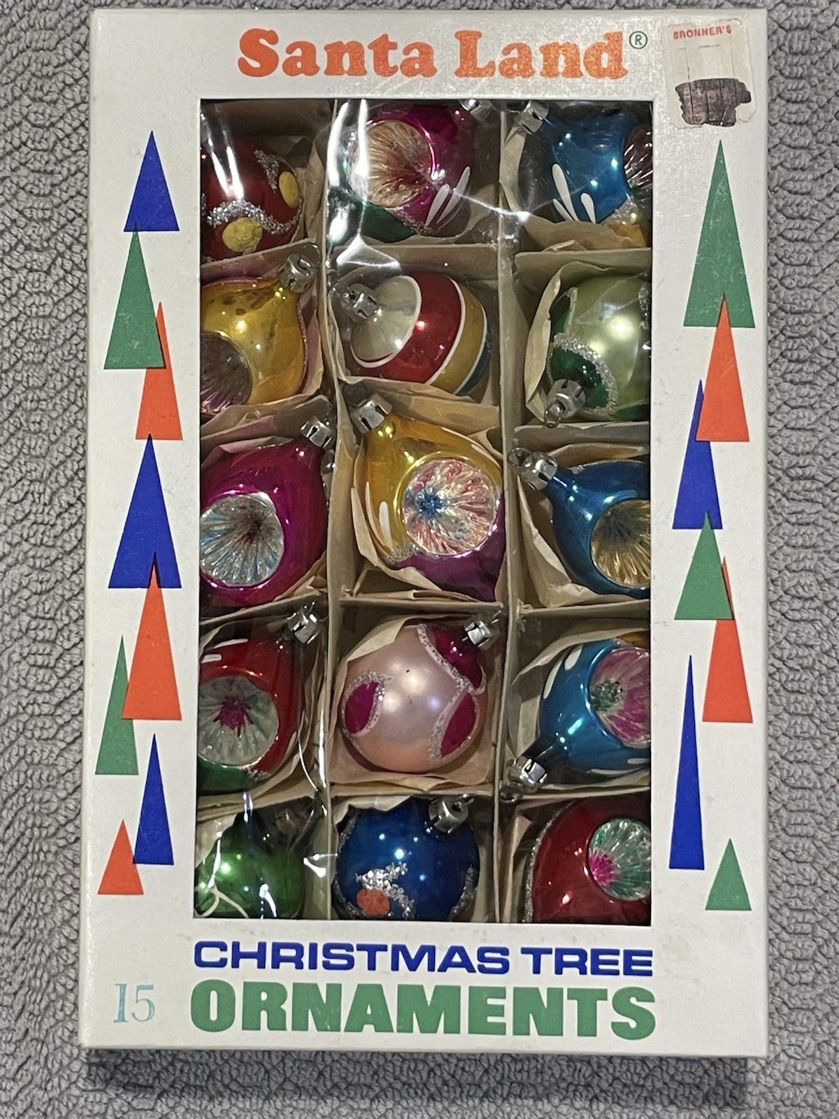 Excellent Vintage Santa Land 15 Hand Blown Glass Christmas Tree Ornaments