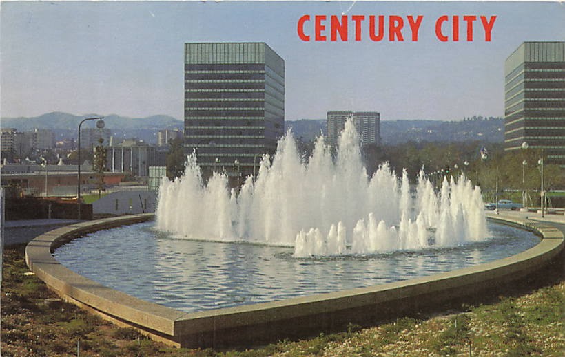 Postcard CA: Century City, Fountain & Skyline, Los Angeles Posted 1966
