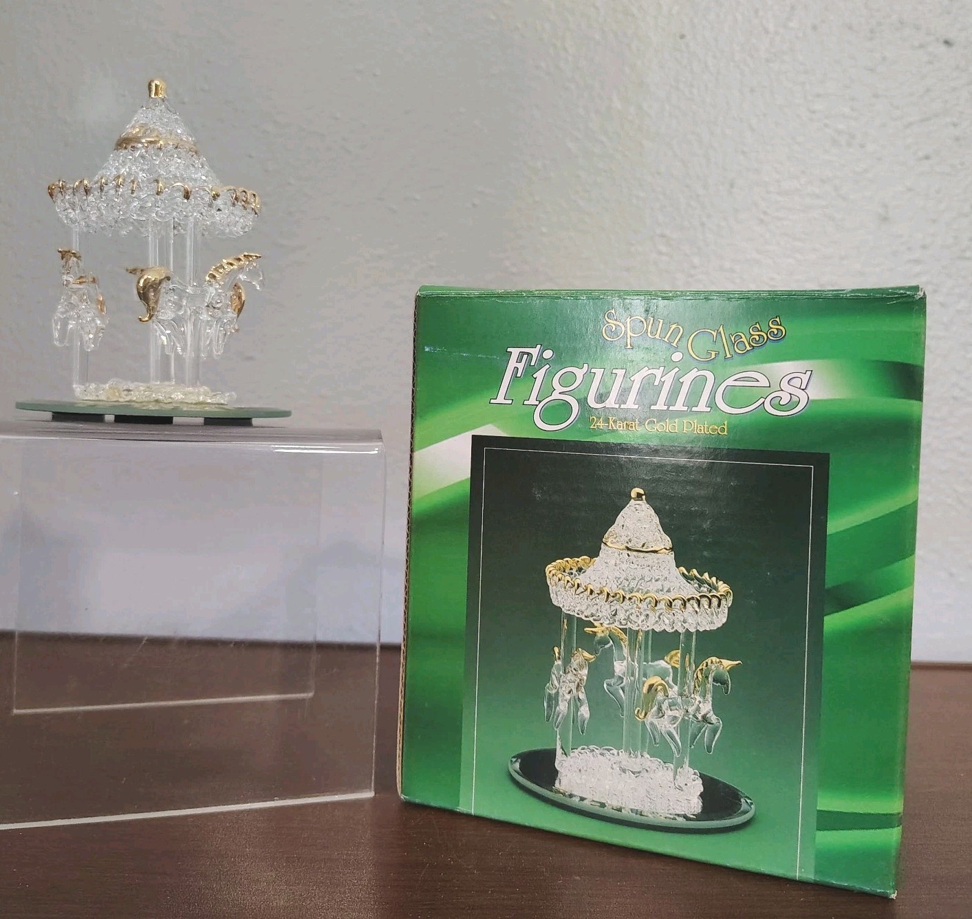 Vintage Spun Glass Horse Carousel With 24k Gold Accents NEW w/Box