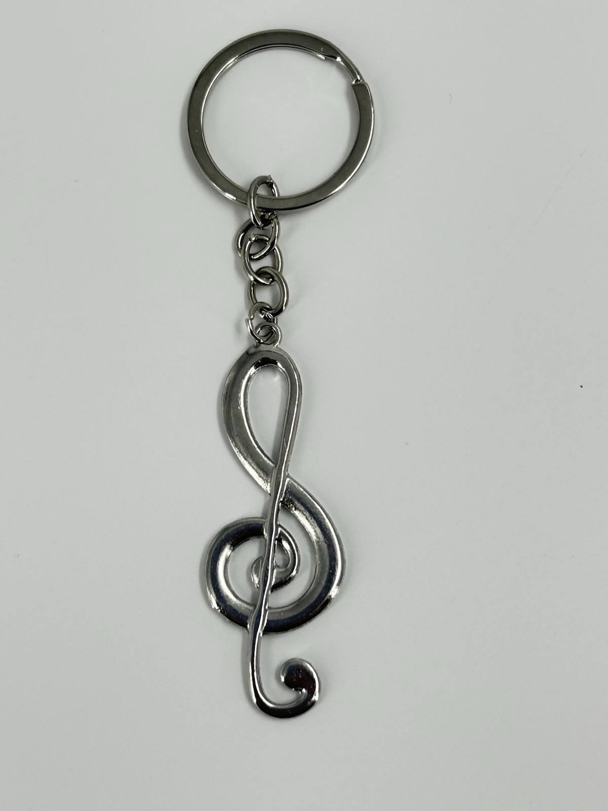 Polished Silver Tone MUSICAL NOTE Keychain Keyring Fob