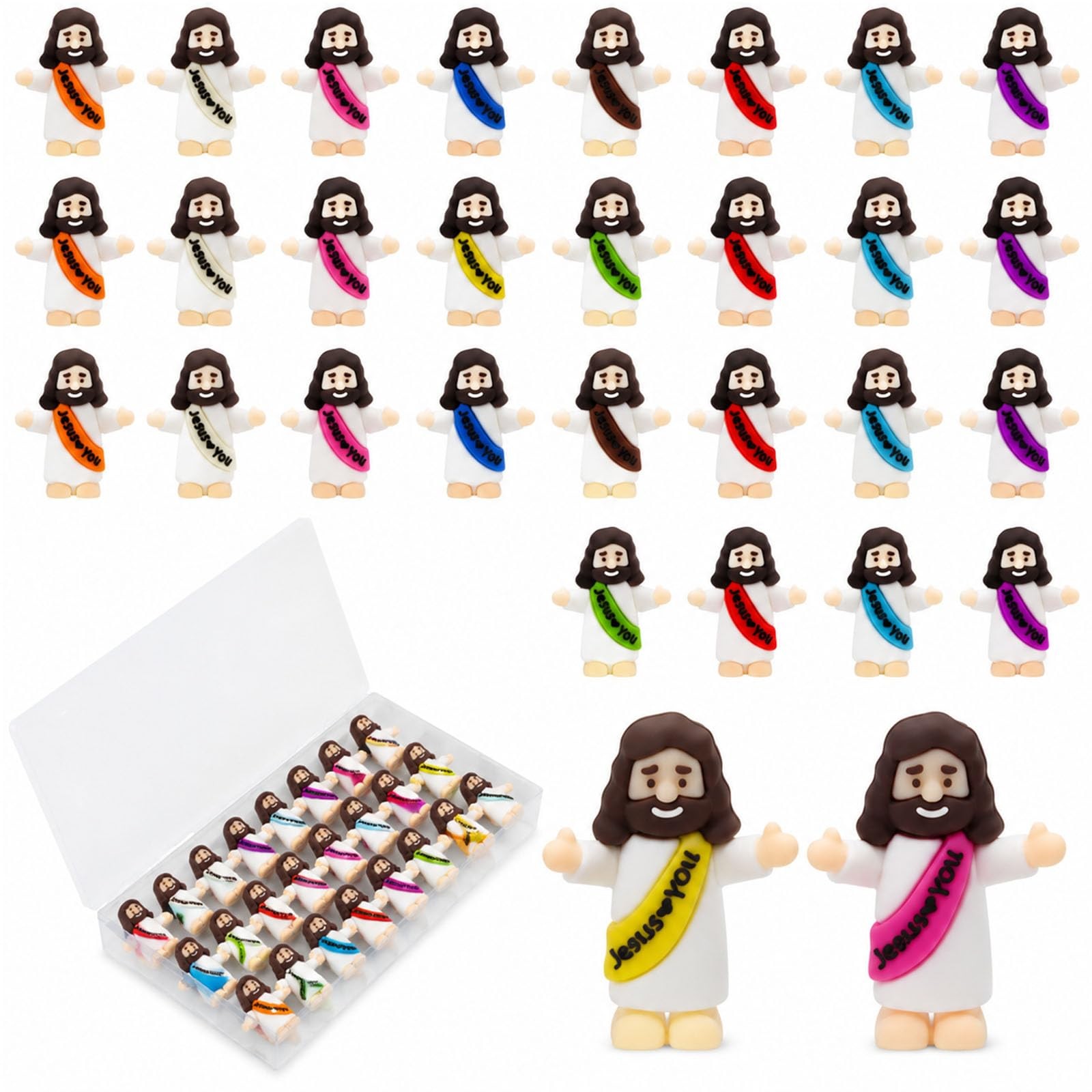 40 Pcs Mini Jesus Figurines in Bulk, Little Loves You Multicolor