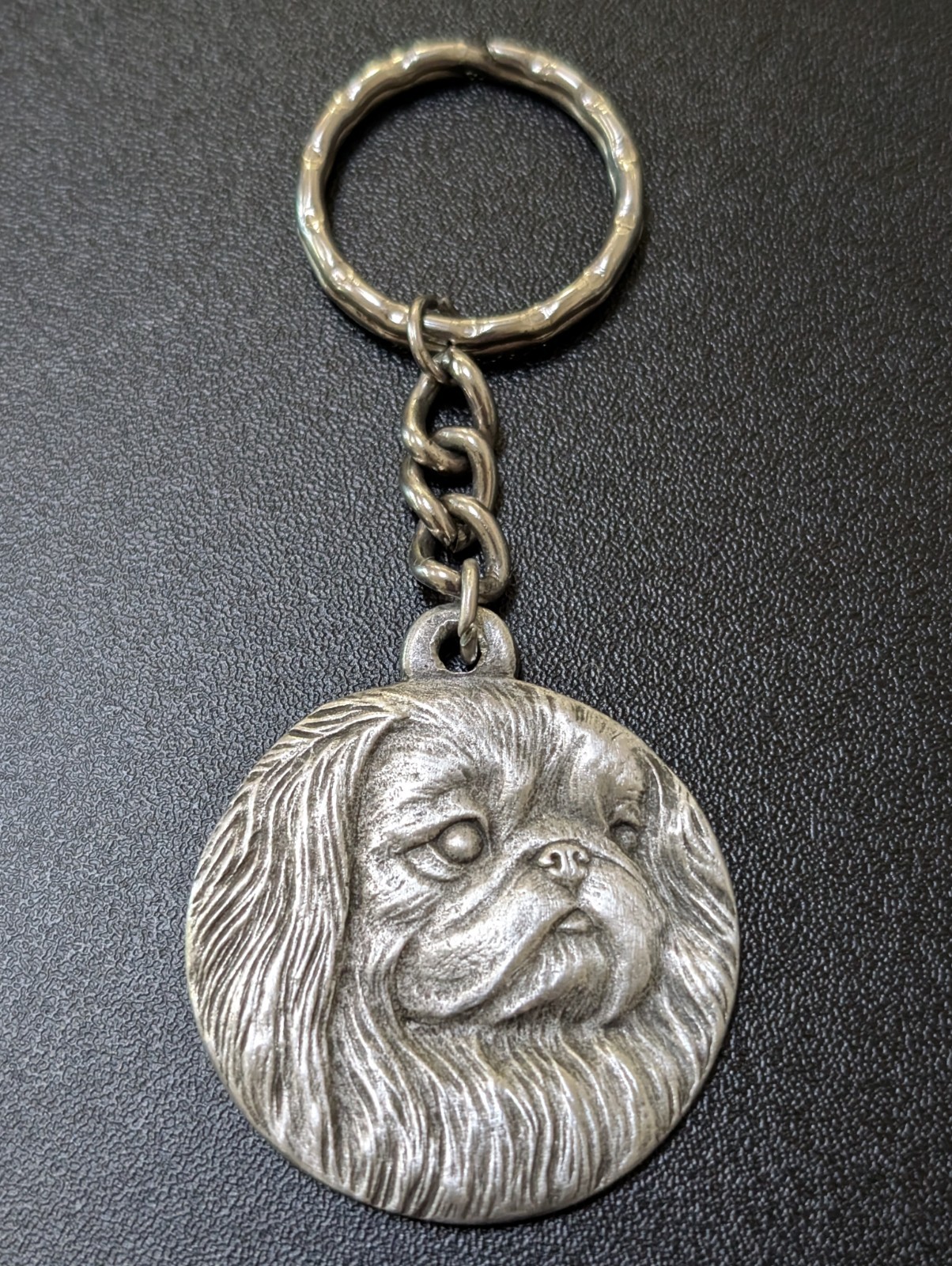 Vintage 1982 Rawcliffe Pewter I LOVE MY PEKINGESE Keychain 3D Dog P Davis