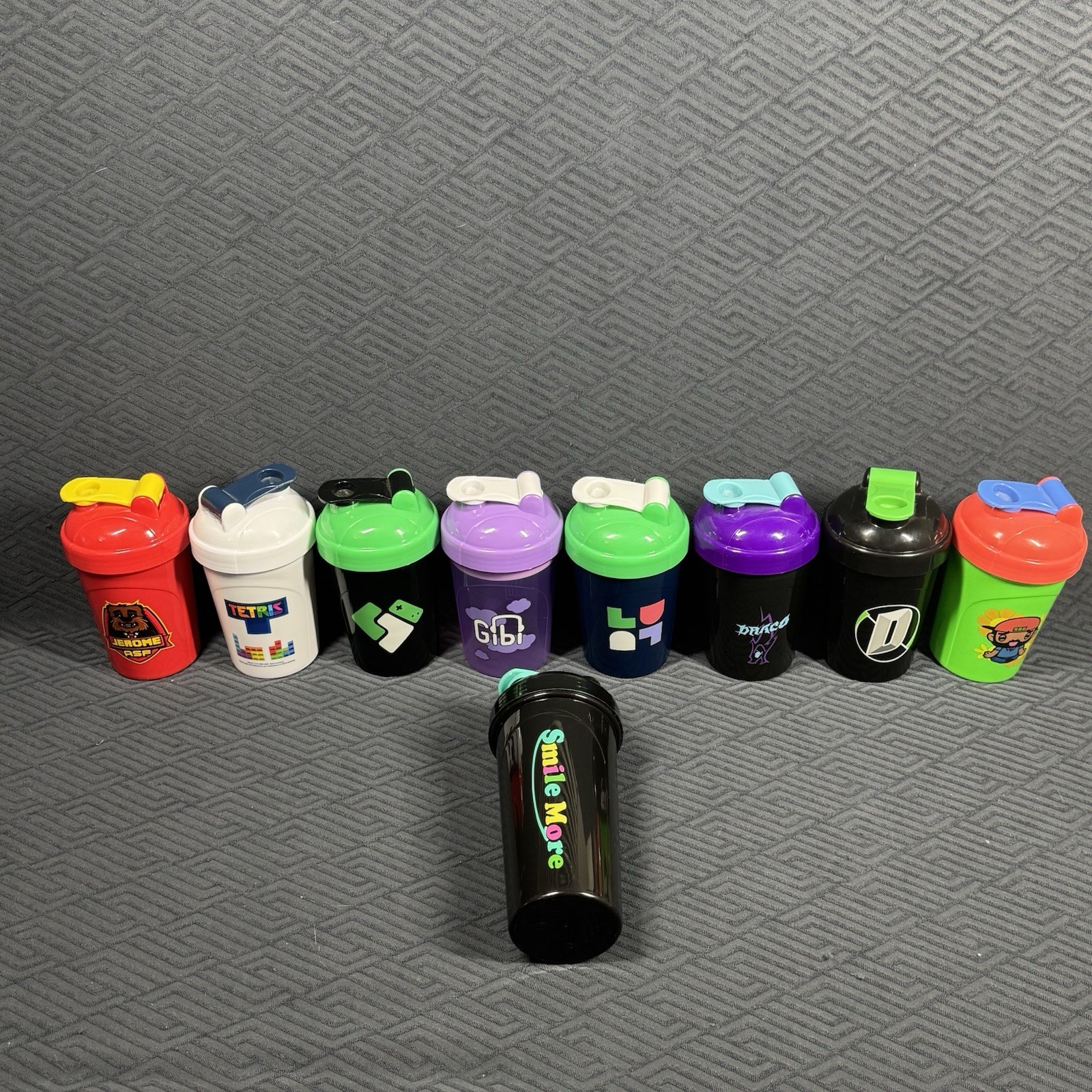 HUGE GFUEL Shaker Cup Lot (13 Total) Includes FaZe, Tetris, Gibi, Roman Atwood