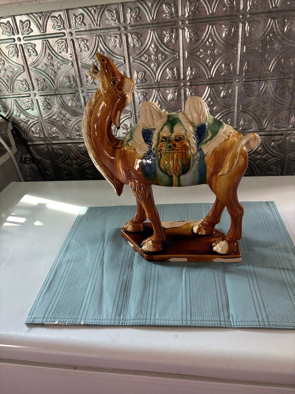 Large Glazed Camel Figurine Vintage Tang Style Large Glazed Camel Figurine Vintage Tang Style
