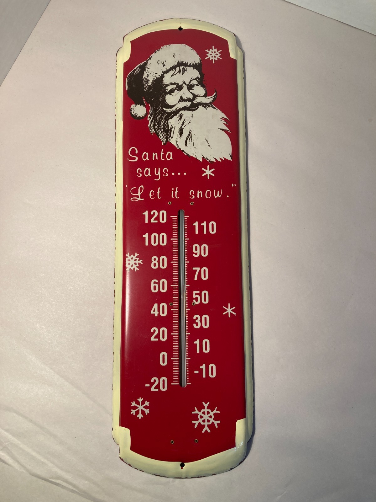Vintage 1950s Santa Claus Let It Snow Metal Wall Thermometer Christmas 16\ Vintage 1950s Santa Claus Let It Snow Metal Wall Thermometer Christmas 16\