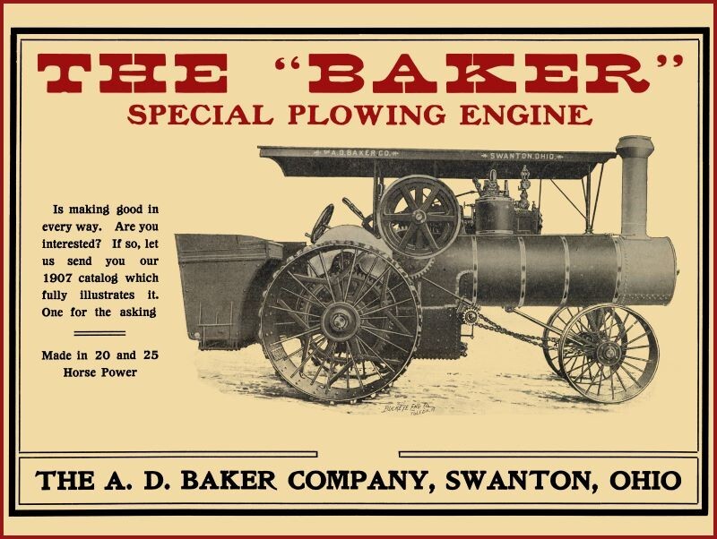 1907 A.D. Baker Special Plowing Engine NEW Sign 24x30
