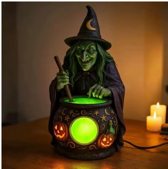 Halloween Witch Ghost 3D Resin Lantern Lamp Tabletop Spooky Home Decor