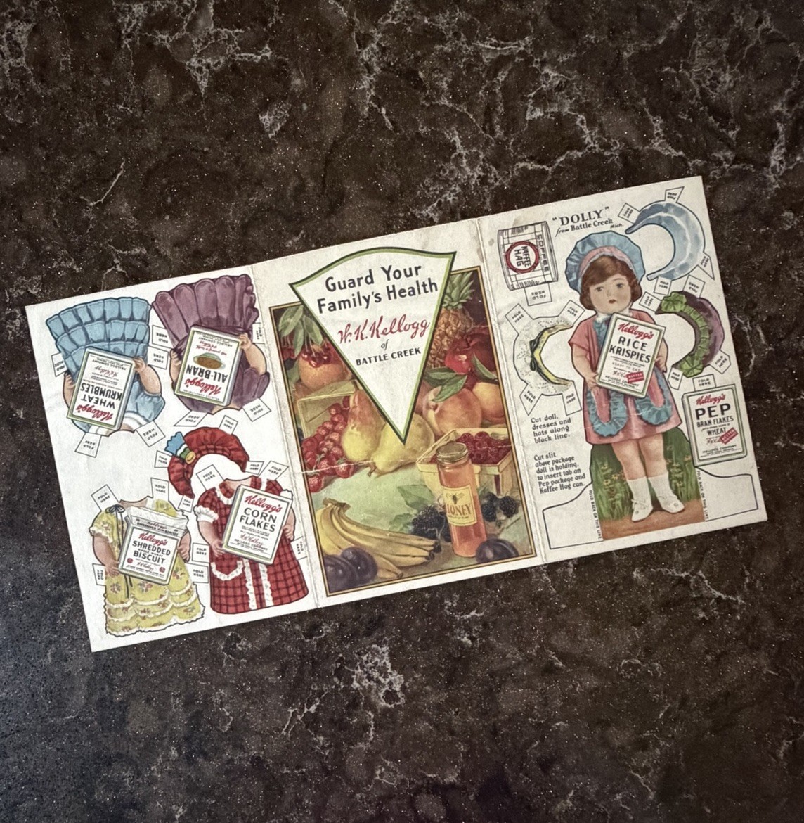 Vtg.  1930s Kellogg's Cereal Paper Doll Cut Out DOLLY FROM BATTLE CREEK Brochure