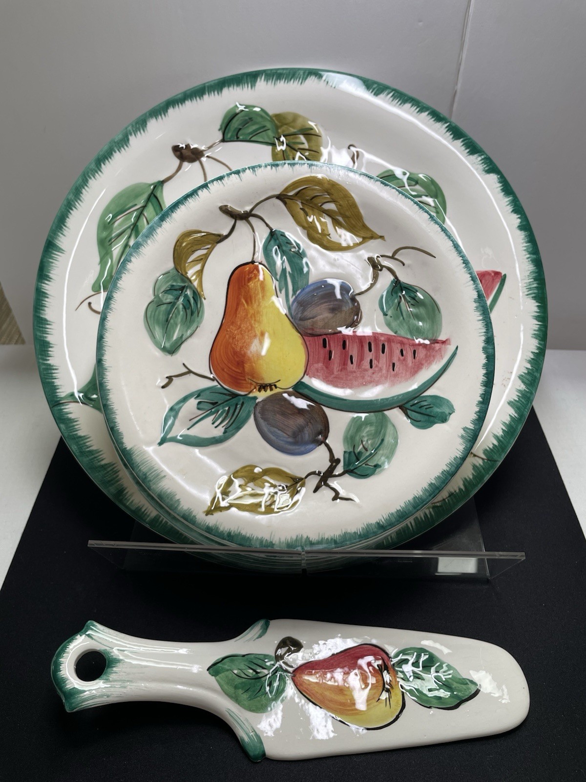 Vintage HPS Hand Painted Italy Marked Majolica 8 Piece Fruit Dessert Serving Set