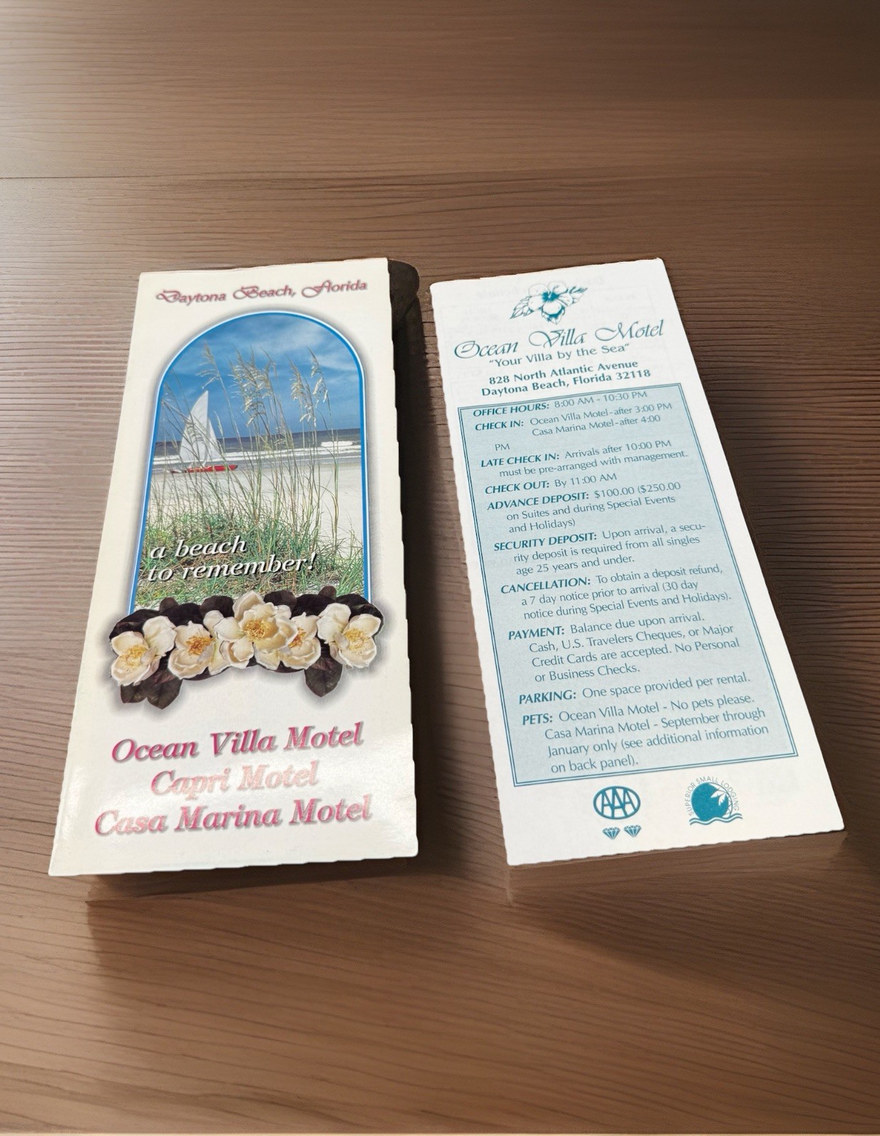 Ocean Villa Motel Capri Motel Casa Marina Motel Brochure Daytona Beach FL Vtg