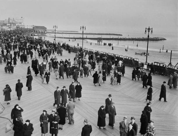 The busy boardwalk at Coney Island New York US 7th February 1938 Old Photo