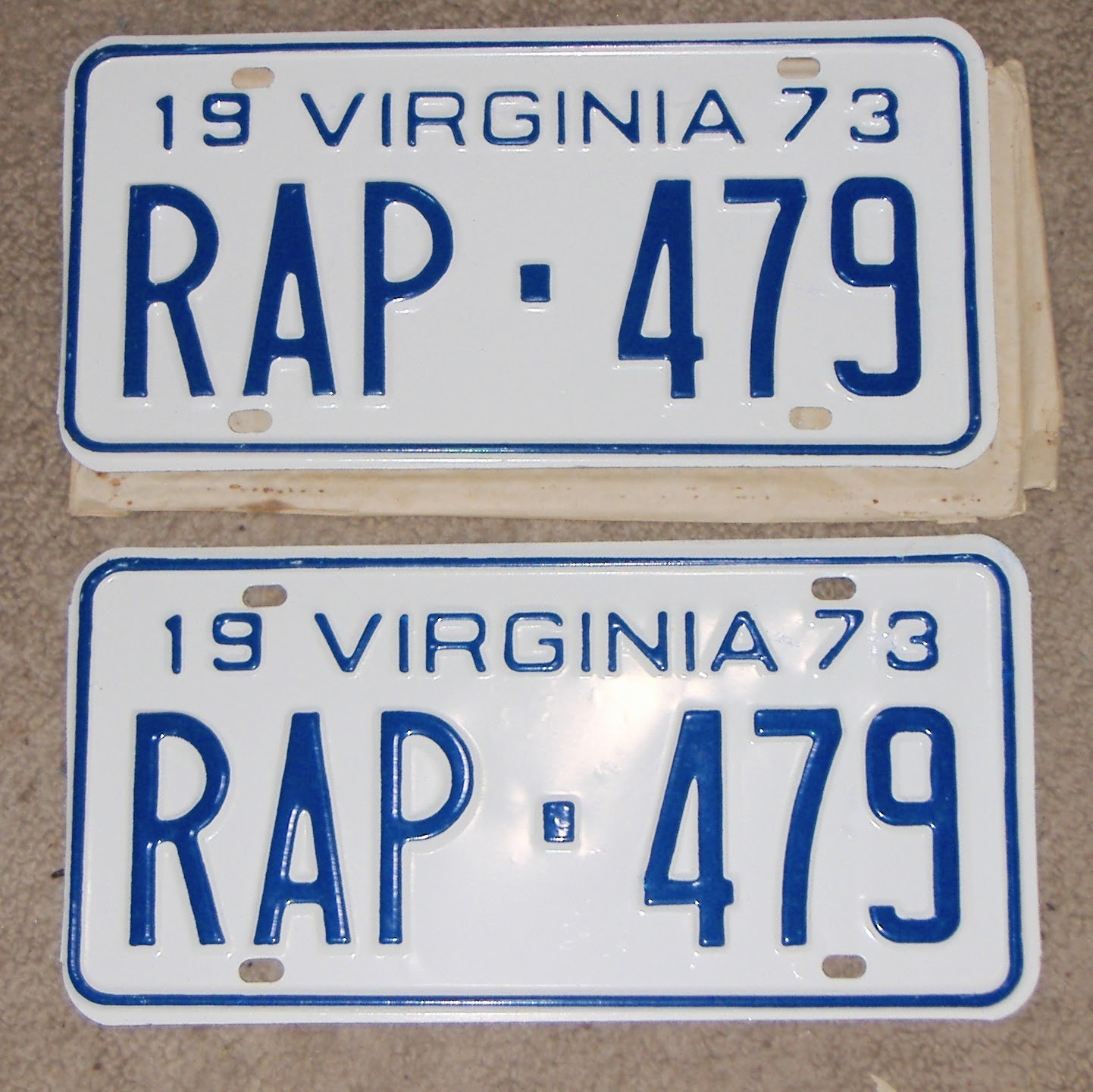 VINTAGE MATCHED PAIR 1973 VIRGINIA LICENSE PLATES-RAP479-NOS- MINT- RAP