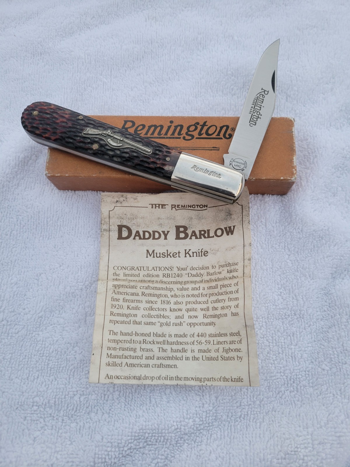 Remington USA Limited Edition Daddy Barlow Knife #RB1240 Bone Handle Musket NIB 