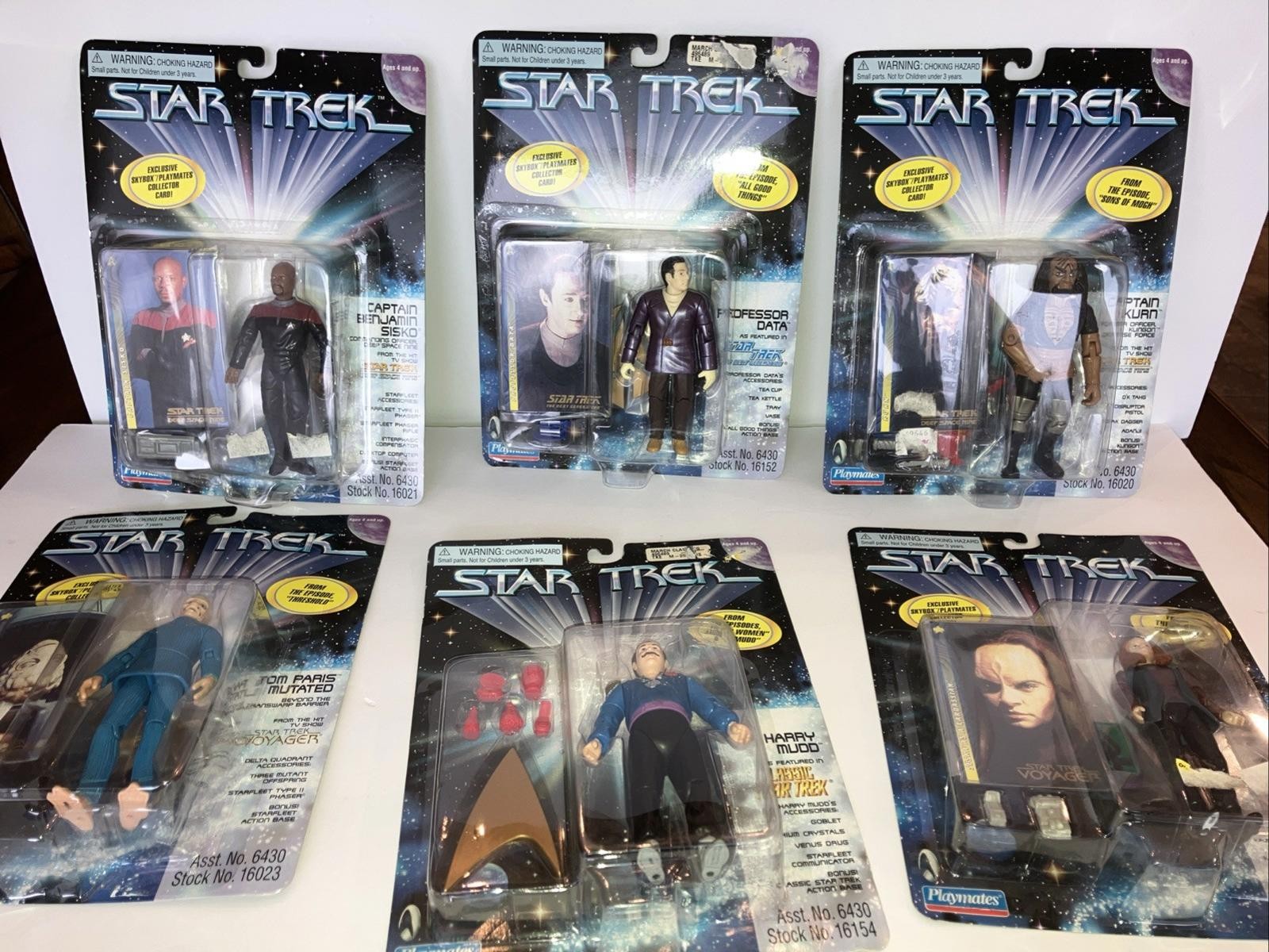 Lot Of 6 Vintage 1997 Star Trek Figures Playmates New Sealed On Cards