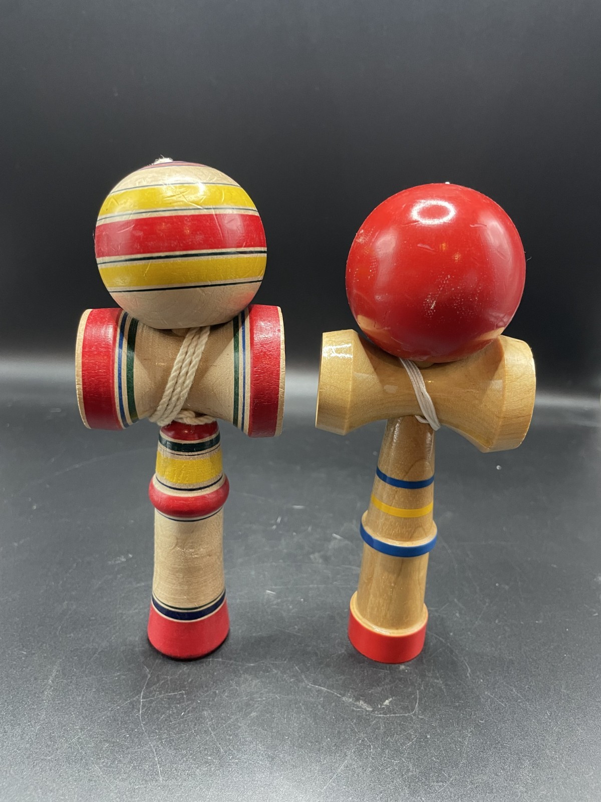 Vintage Wooden Kendama Skill Toy Cup & Ball Japanese Traditional Game Set of 2