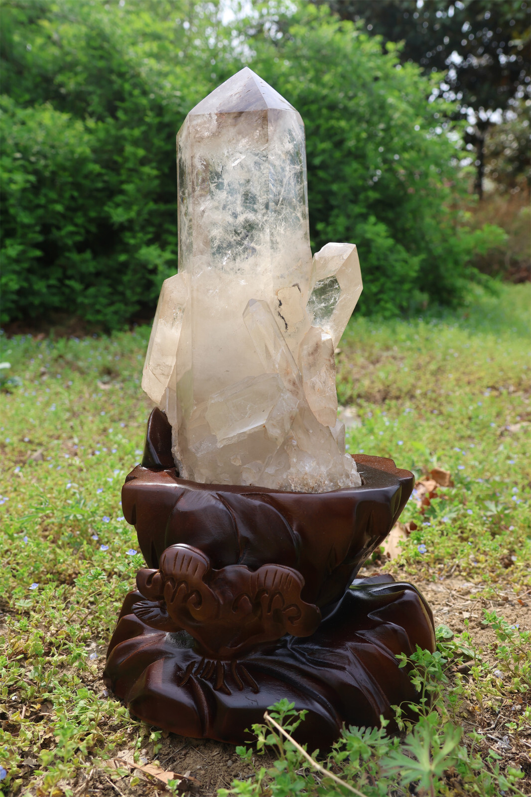10.12LB TOP natural clear quartz obelisk crystal high-quality wand point +Stand