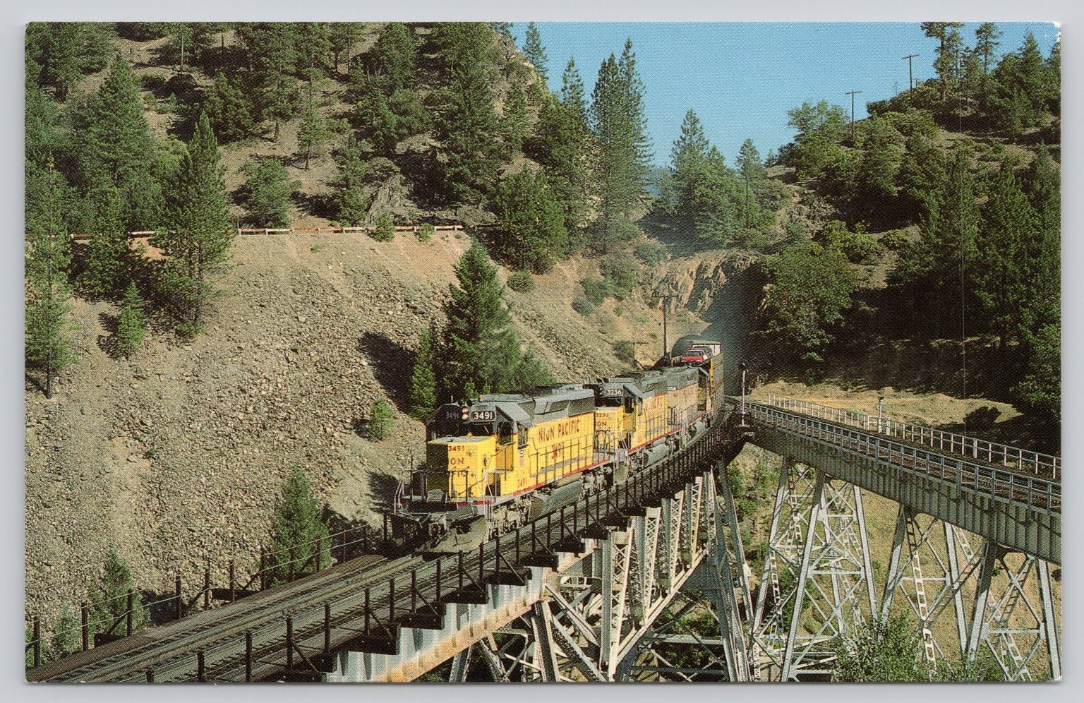 Union Pacific Train on Keddie Wye Bridge California Photochrome Postcard Union Pacific Train on Keddie Wye Bridge California Photochrome Postcard