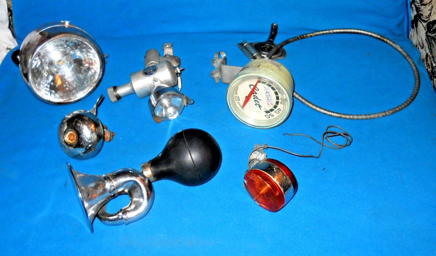 Vintage 1960's - 1970's Lot of Accessory Bike Parts - Horn, Lights, Speedometer
