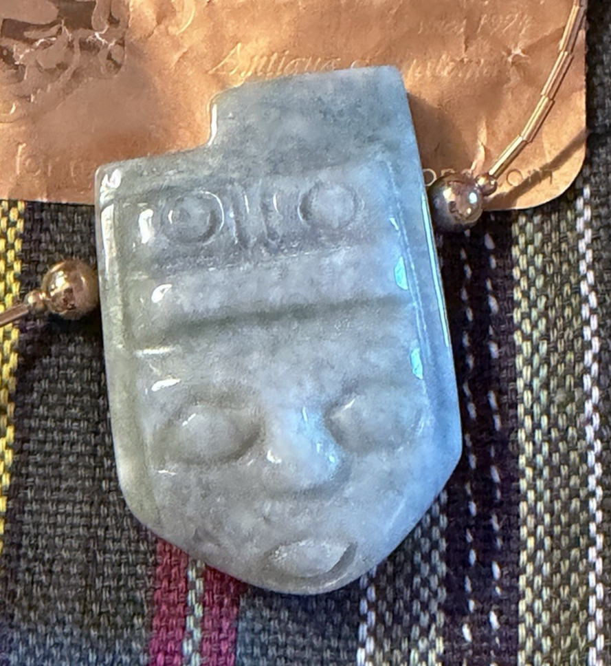 Jades S.A. Genuine Guatemalan Jadeite Maya Face Pendant Gold Filled Necklace