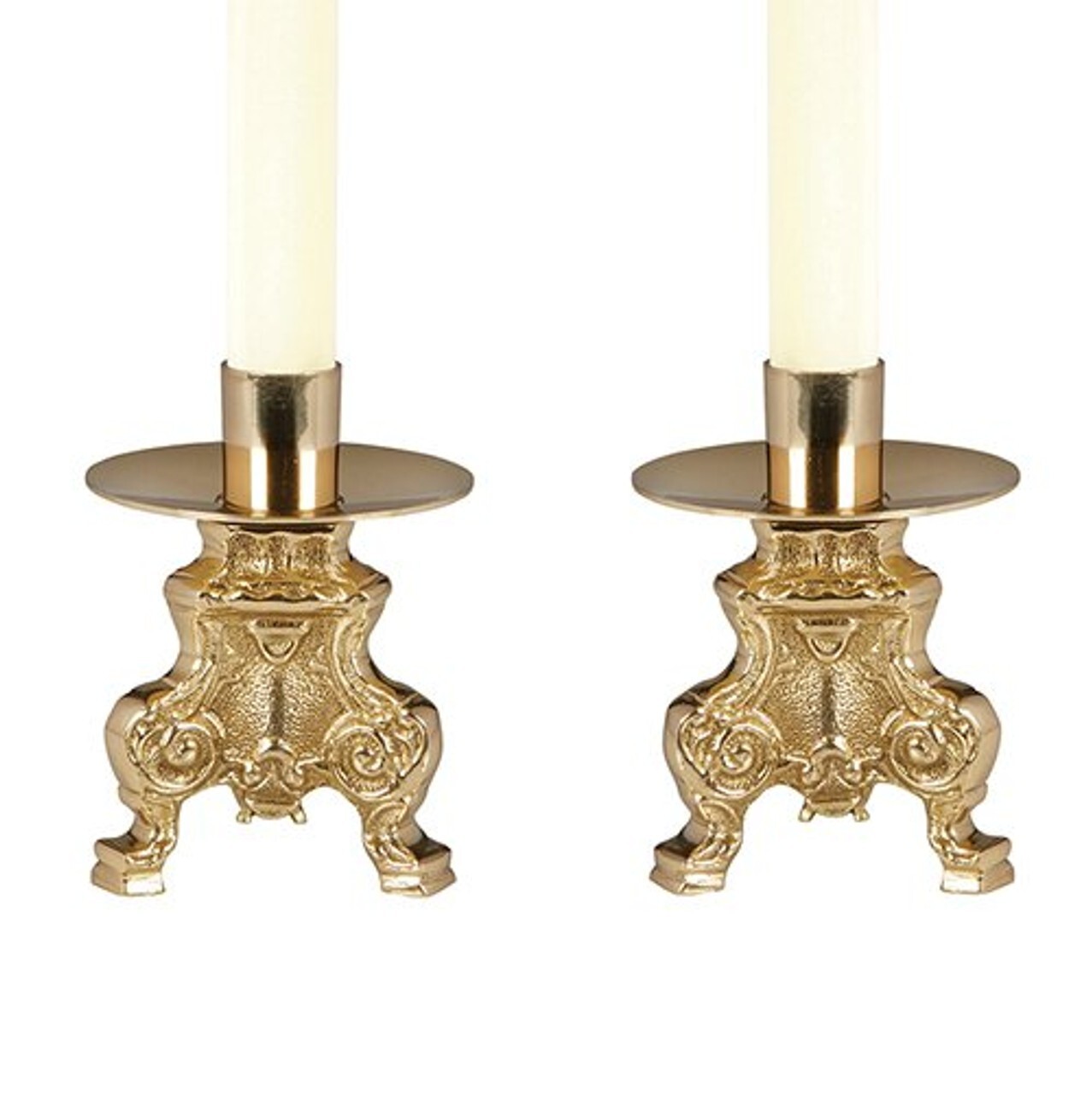 Small Altar Candlesticks - Pair, Set of 2 Brass Altar Candleholders 4.5\