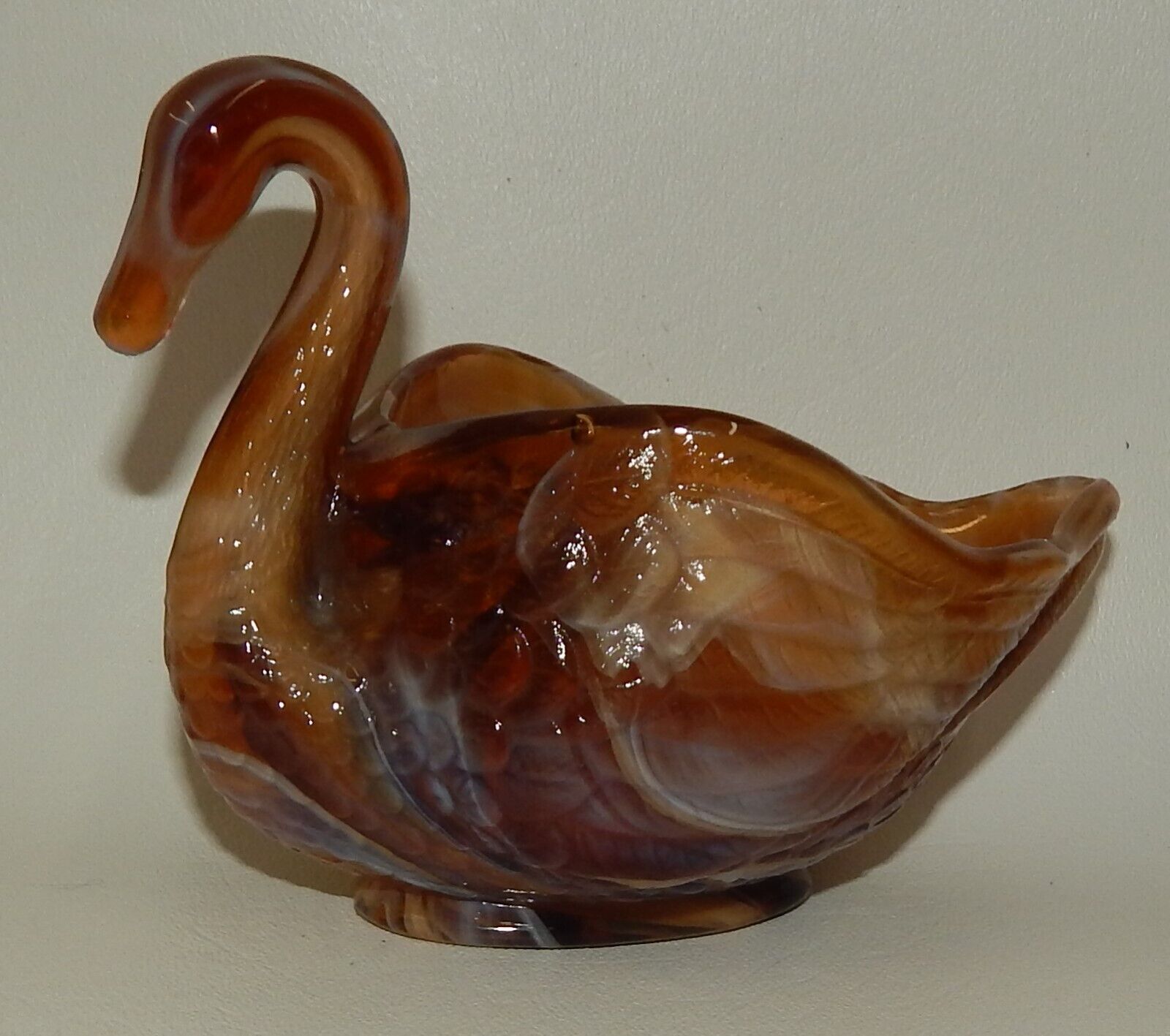 Vintage Imperial Caramel Slag Glass Swan Dish Figurine