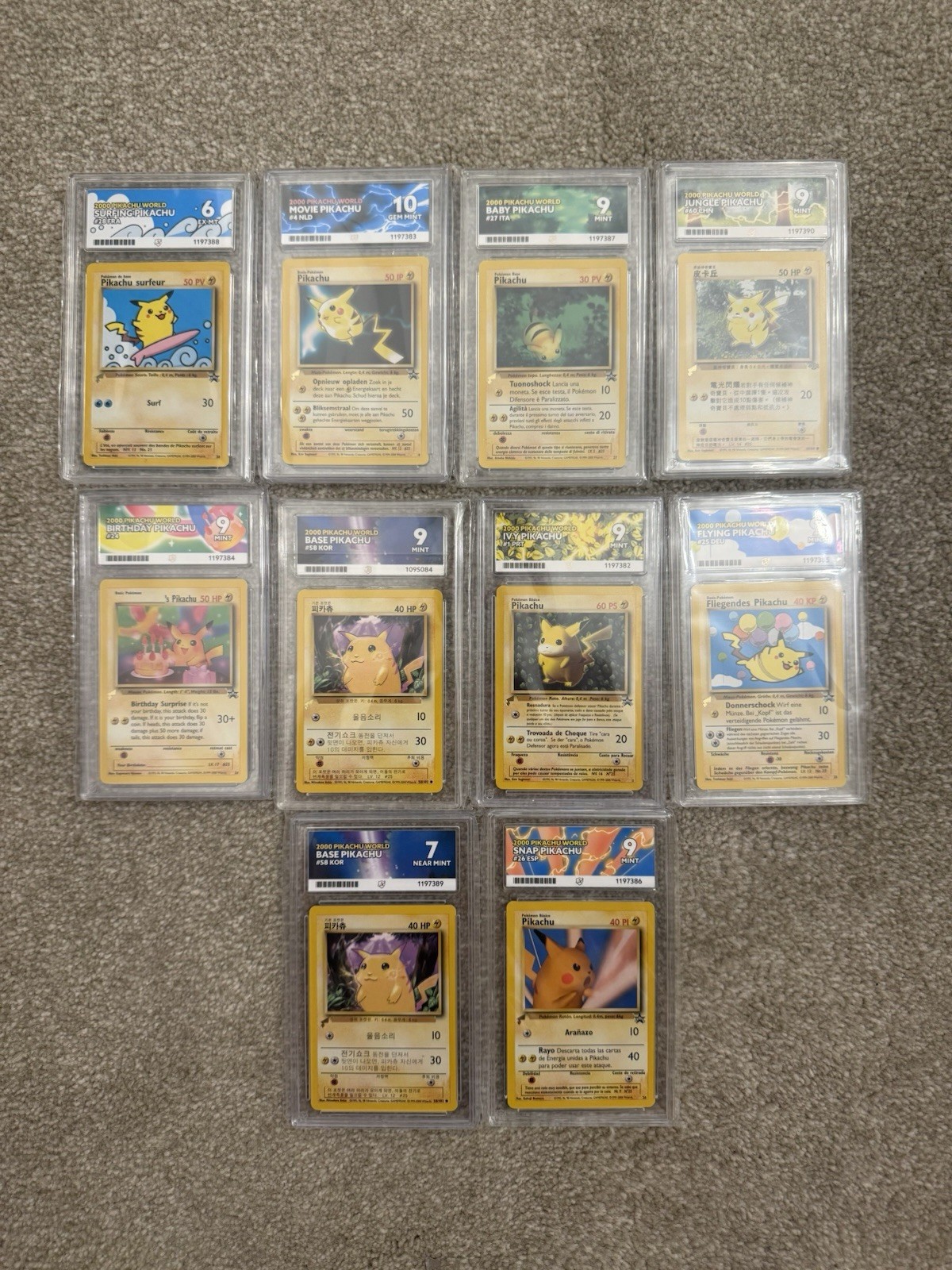 2000 Pikachu World Collection COMPLETE SET ACE Graded Pokémon WOTC x9 + Binder 2000 Pikachu World Collection COMPLETE SET ACE Graded Pokémon WOTC x9 + Binder