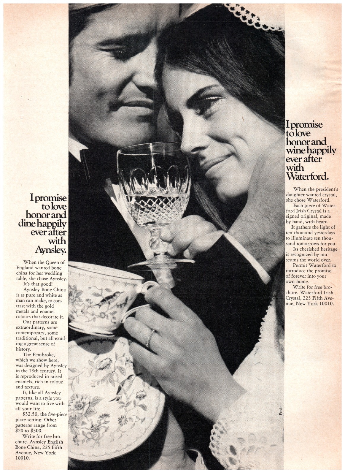 1971 PRINT AD, Aynsley English Bone China Waterford Crystal Glass Wedding Gifts
