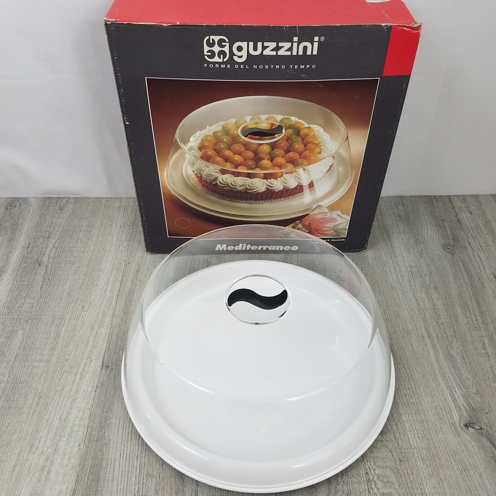 Vintage Guzzini Mediterranio Cake Tray and Dome in White Italy Original Box