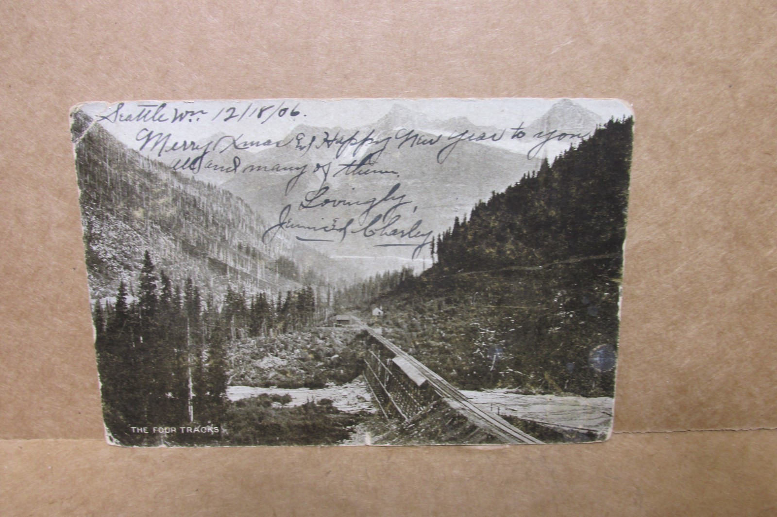 1906 'THE FOUR TRACKS' RAILROAD BRIDGE PICTURE POST CARD POSTED