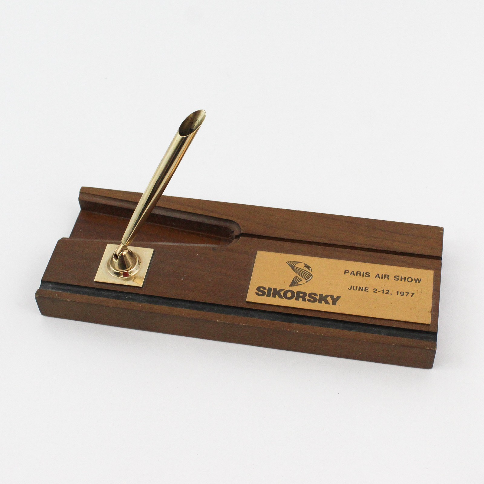 Vintage Sikorsky Paris Air Show 1977 Wooden Desk Set/Pen Holder (missing pen)