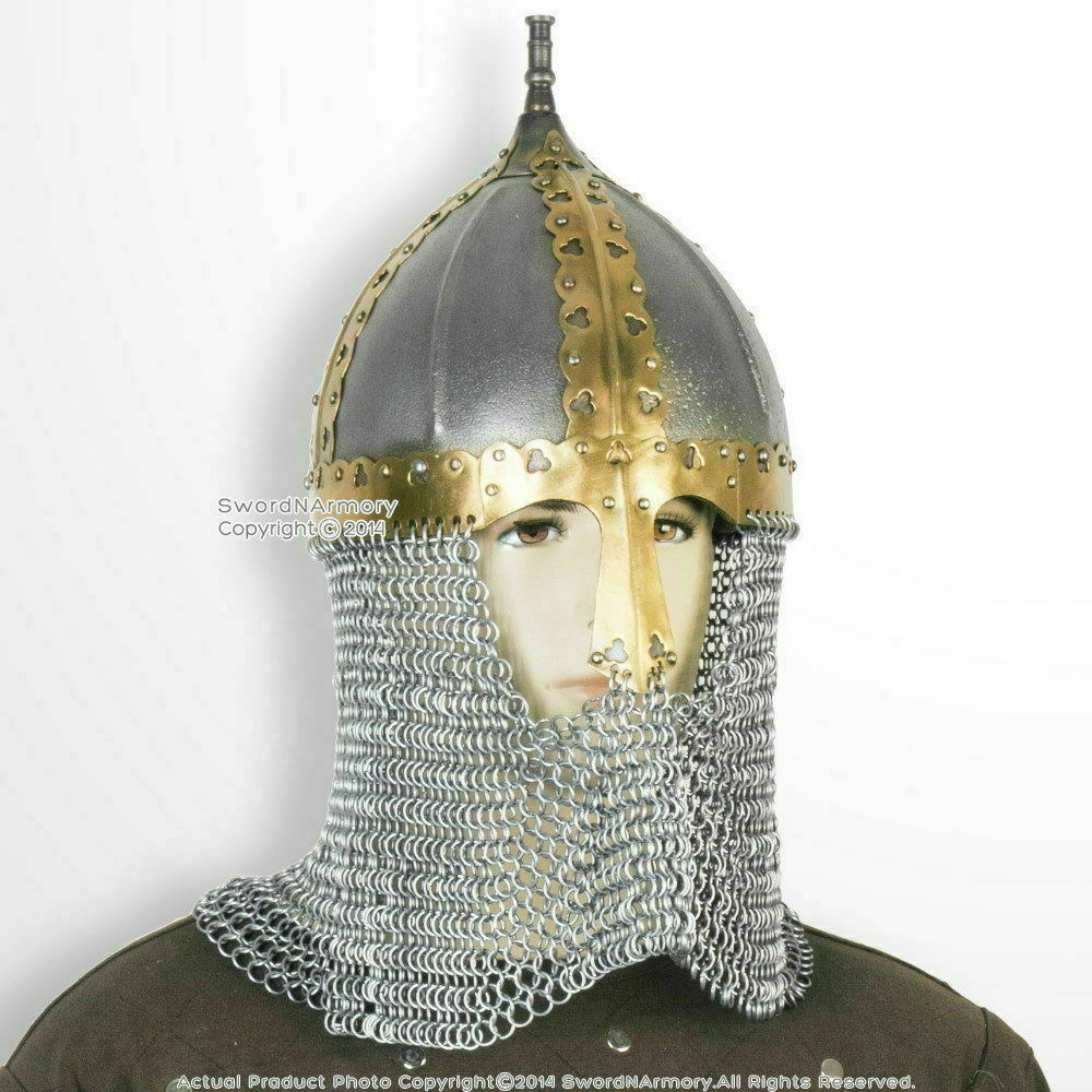 Medieval Russian Boyar Helmet 16G Steel W/Chainmail Cosplay Costume Helmet