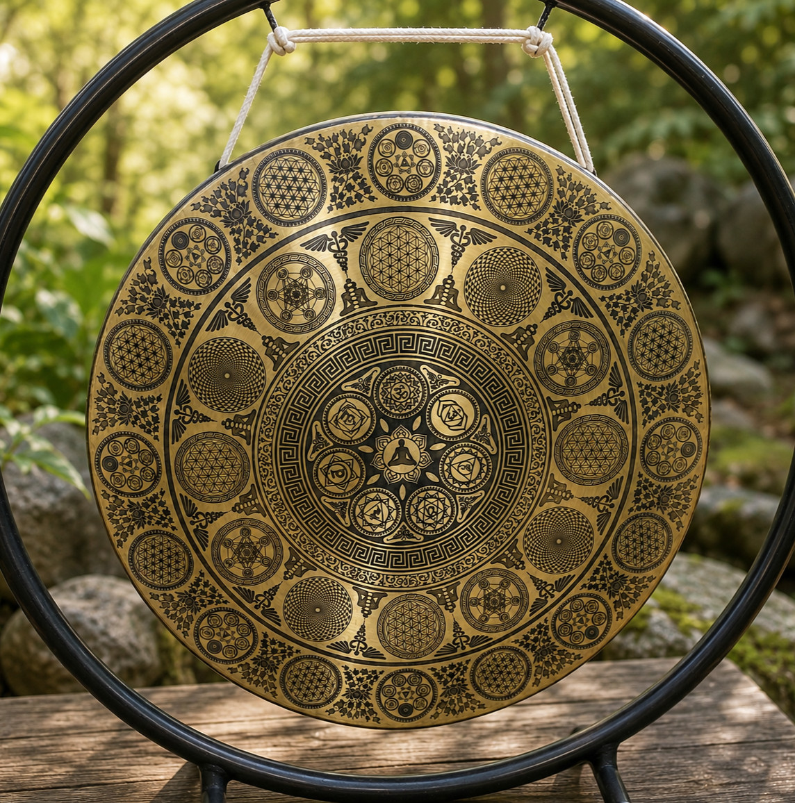 50 CM Sacred Geometry Yogi Carved - Sound Healing Gong, Encourage Mindfulness