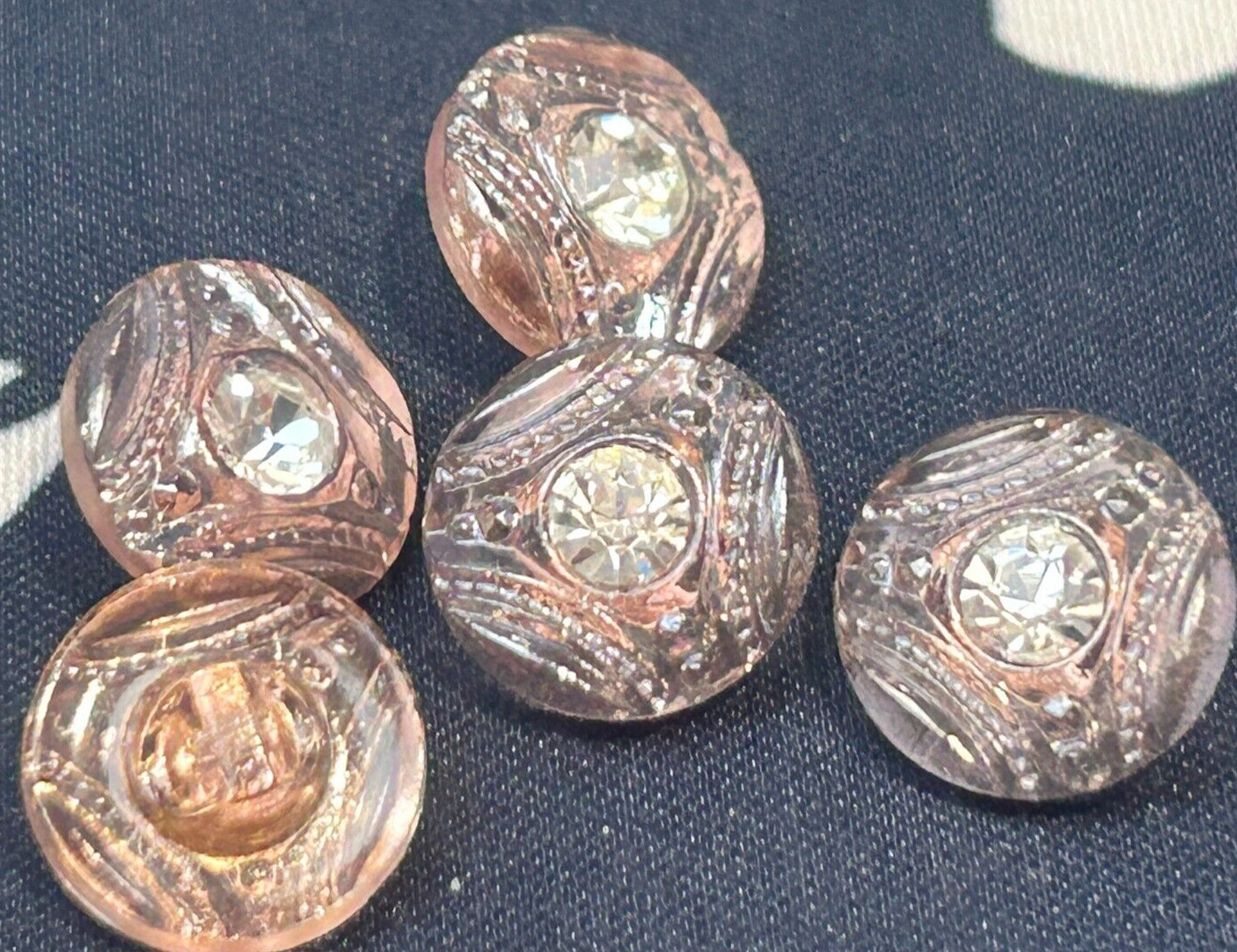 vintage pink glass crystal buttons 1/2 vintage pink glass crystal buttons 1/2