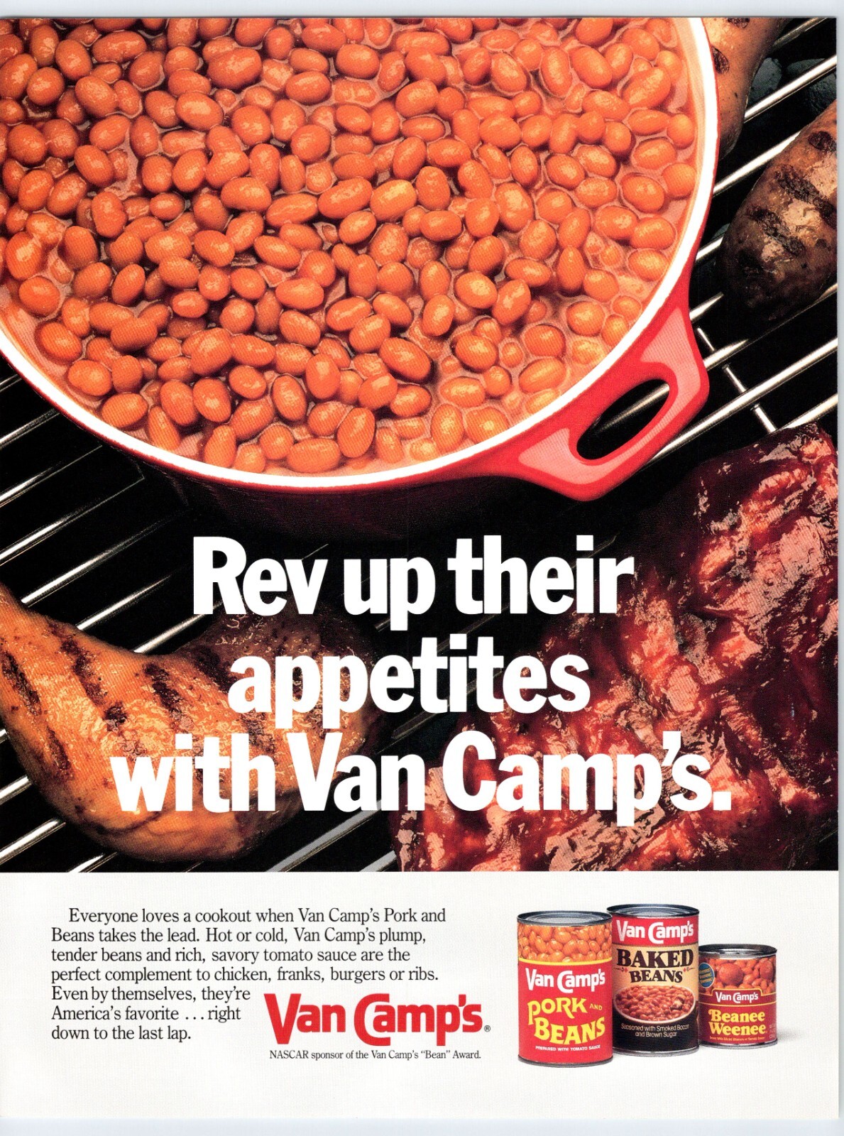 1986 VAN CAMP\'S BAKED PORK AND BEANS Vintage 8.5X11 Magazine Ad 1980\'s JNA95