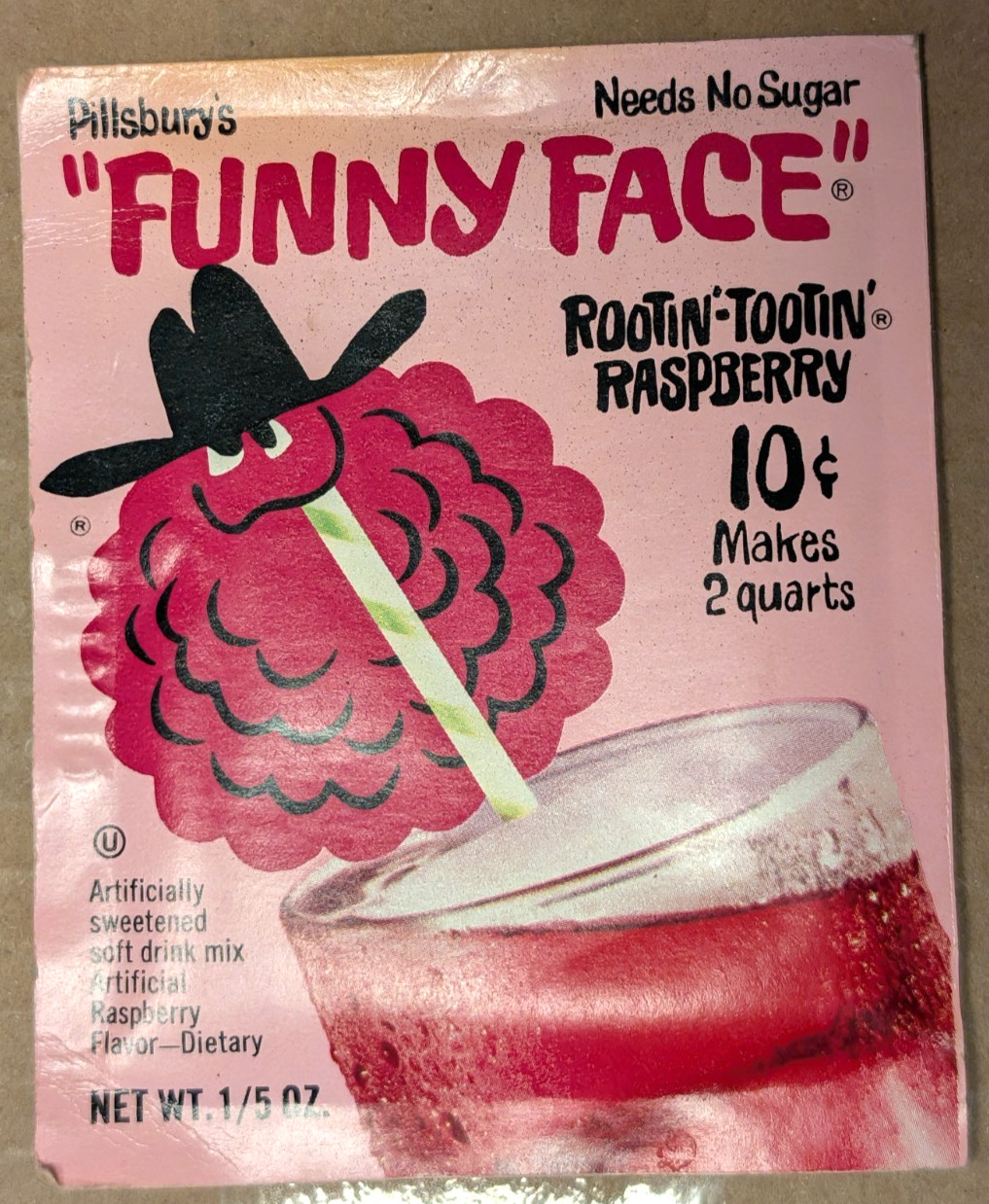 Pillsbury Funny Face Drink Mix 1960\'s Rootin\'-Tootin\'- Rasberry 10 Cent  Package