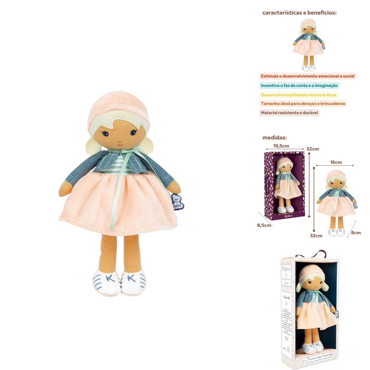 Kaloo Tendresse My First Fabric Doll Chloe K 12.5 in Kaloo Tendresse My First Fabric Doll Chloe K 12.5 in