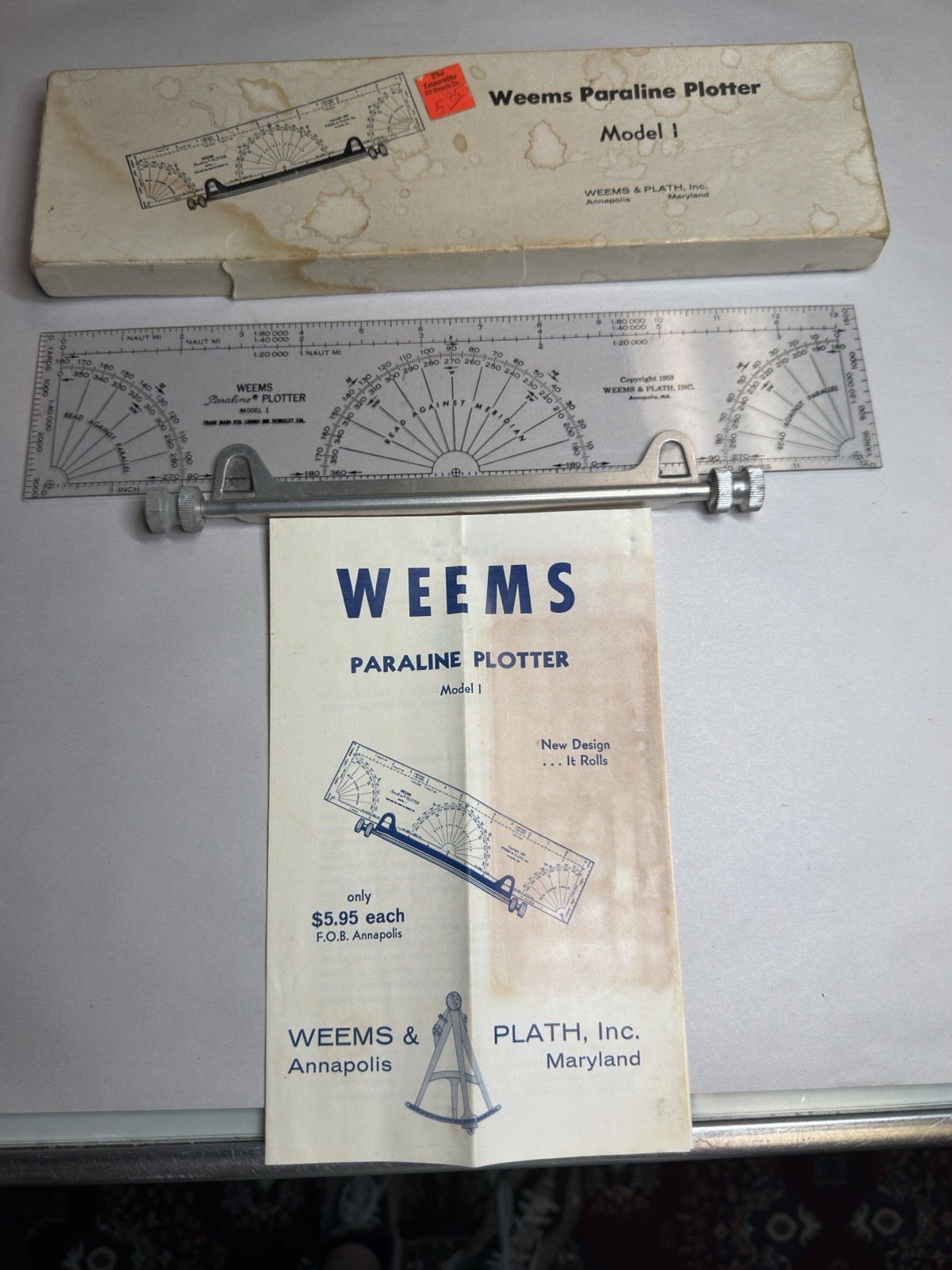 Vintage Weems Paraline Plotter Model 1 w/ Original Box & Book Navigation Tool