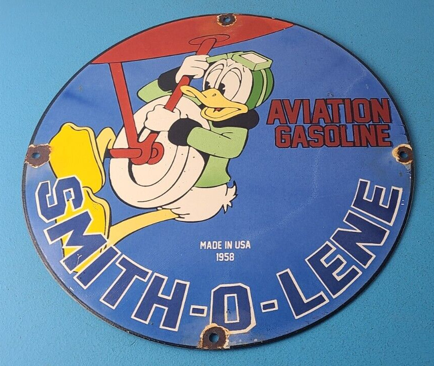 Vintage Smith-O-Lene Gasoline Sign - Aviation Service Gas Pump Porcelain Sign