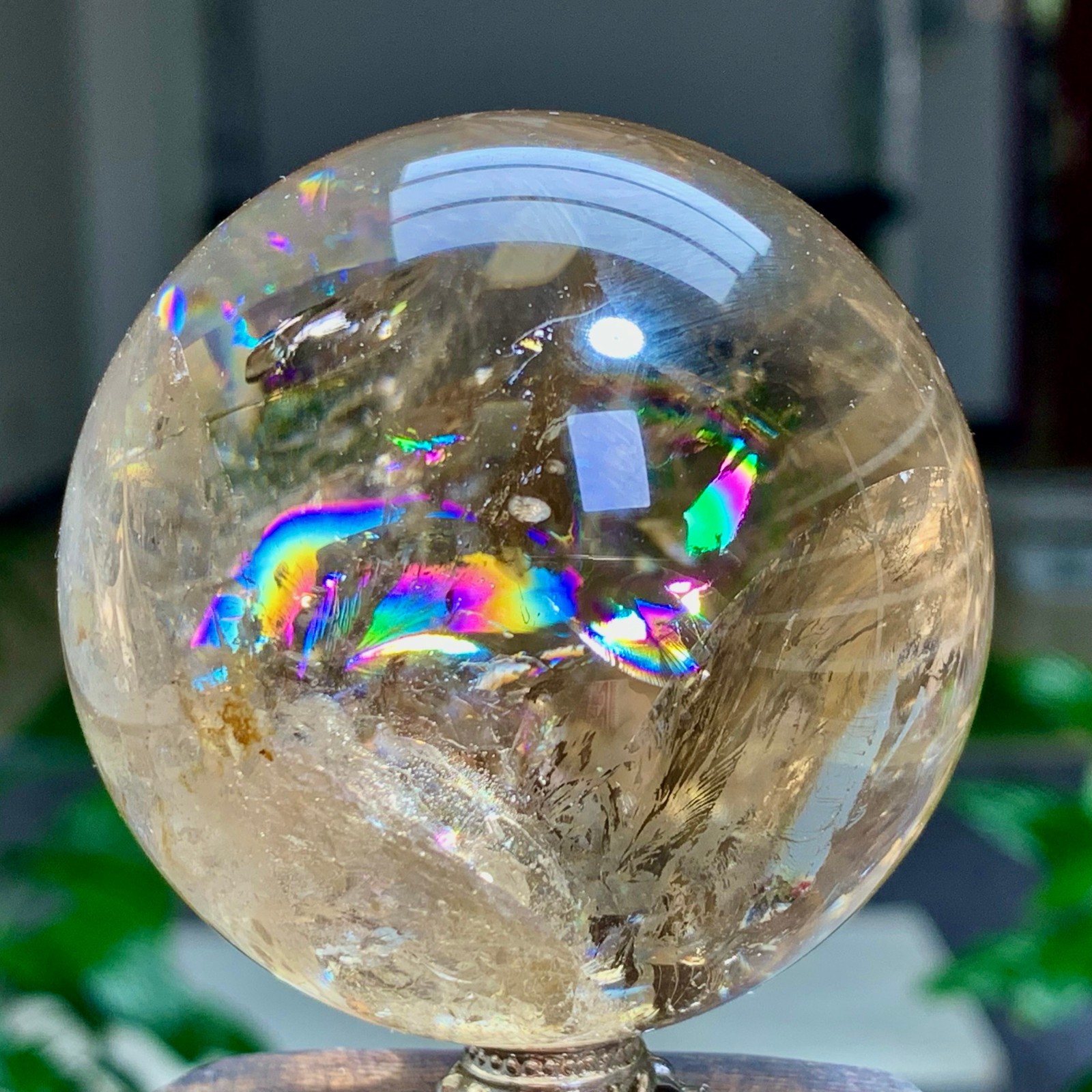 273g Natural Rainbow Citrine Quartz Sphere Energy Crystal Ball Reiki Decor