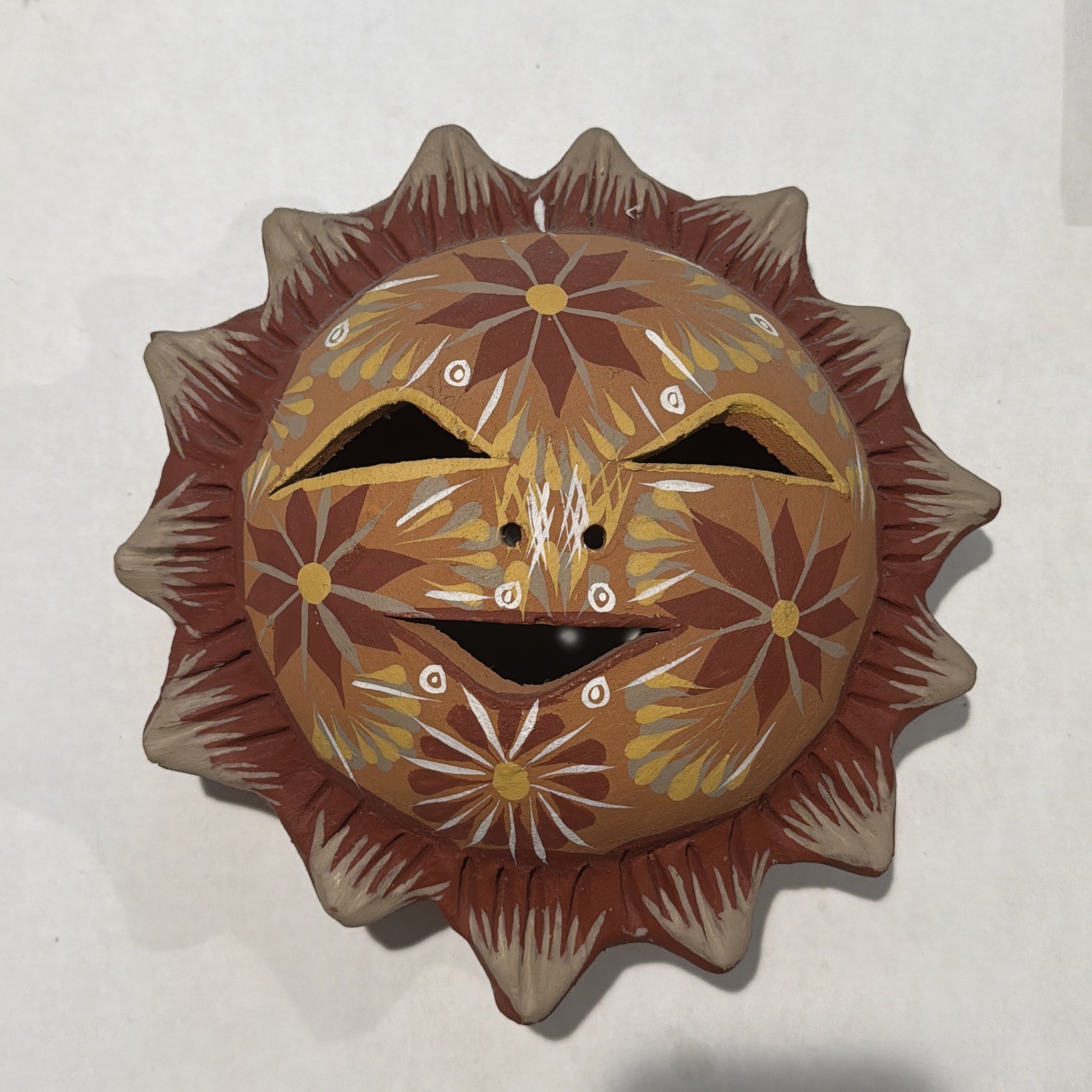 VTG Mexican Handcrafted Terracotta Sun Face Wall Hanging Plaque Folk Art 10” Sol