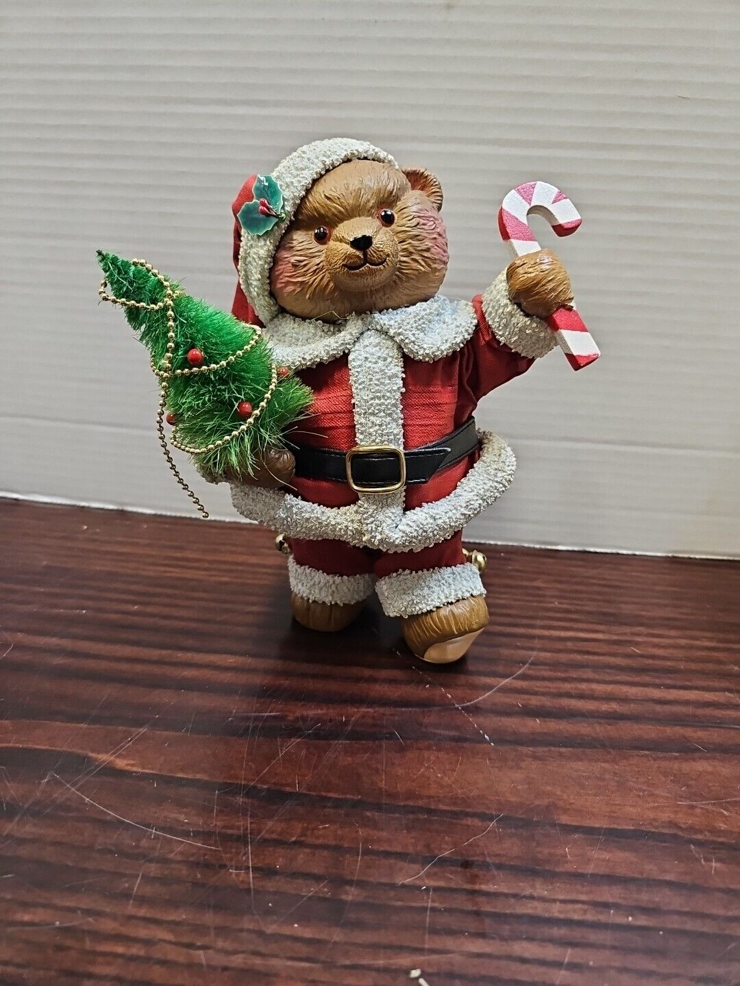Midwest Importers Fabric Mache  Santa Teddy Bear Handmade Christmas Decor