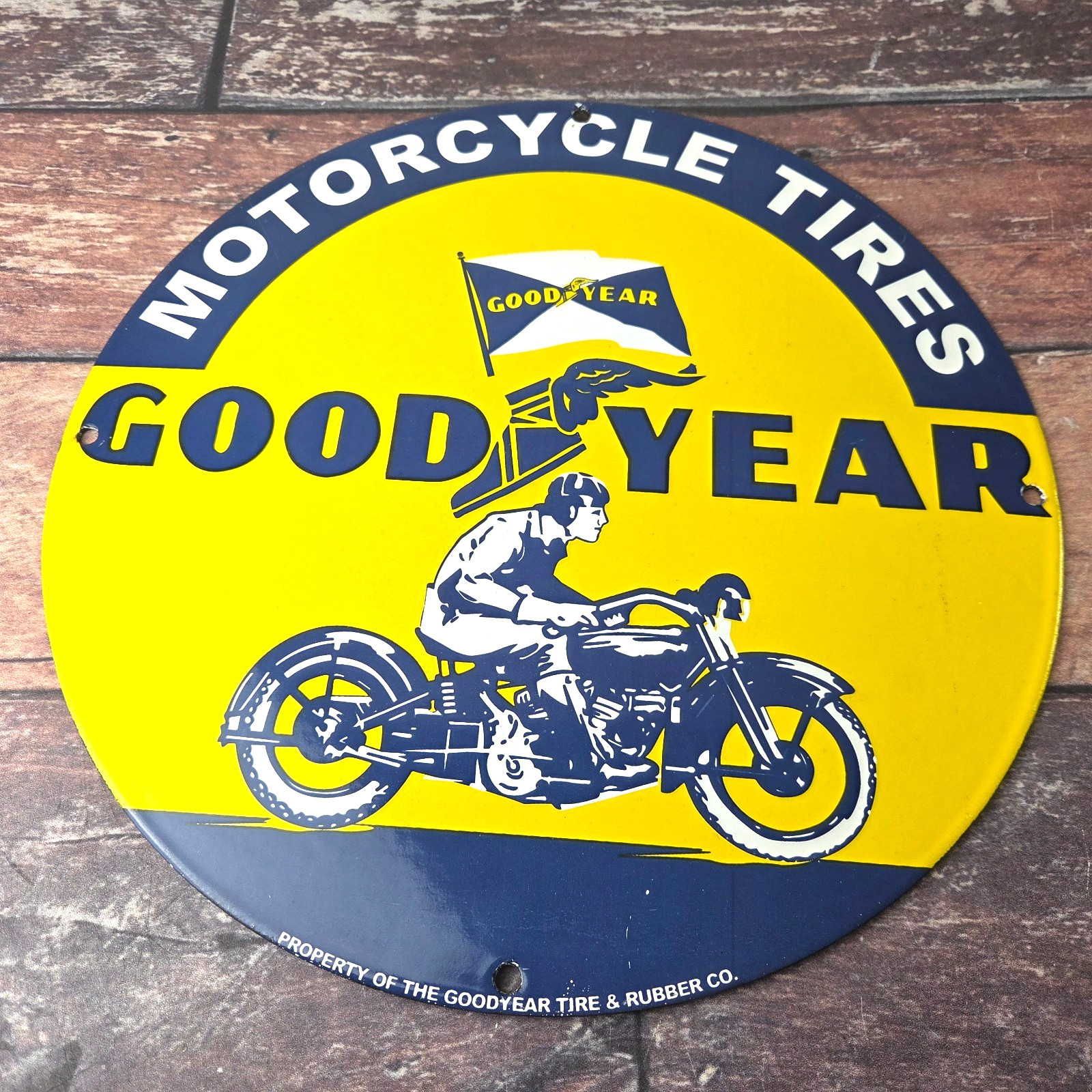 Vintage Motorcycle Tires Sign - Porcelain Gas Pump Service Advertising Sign