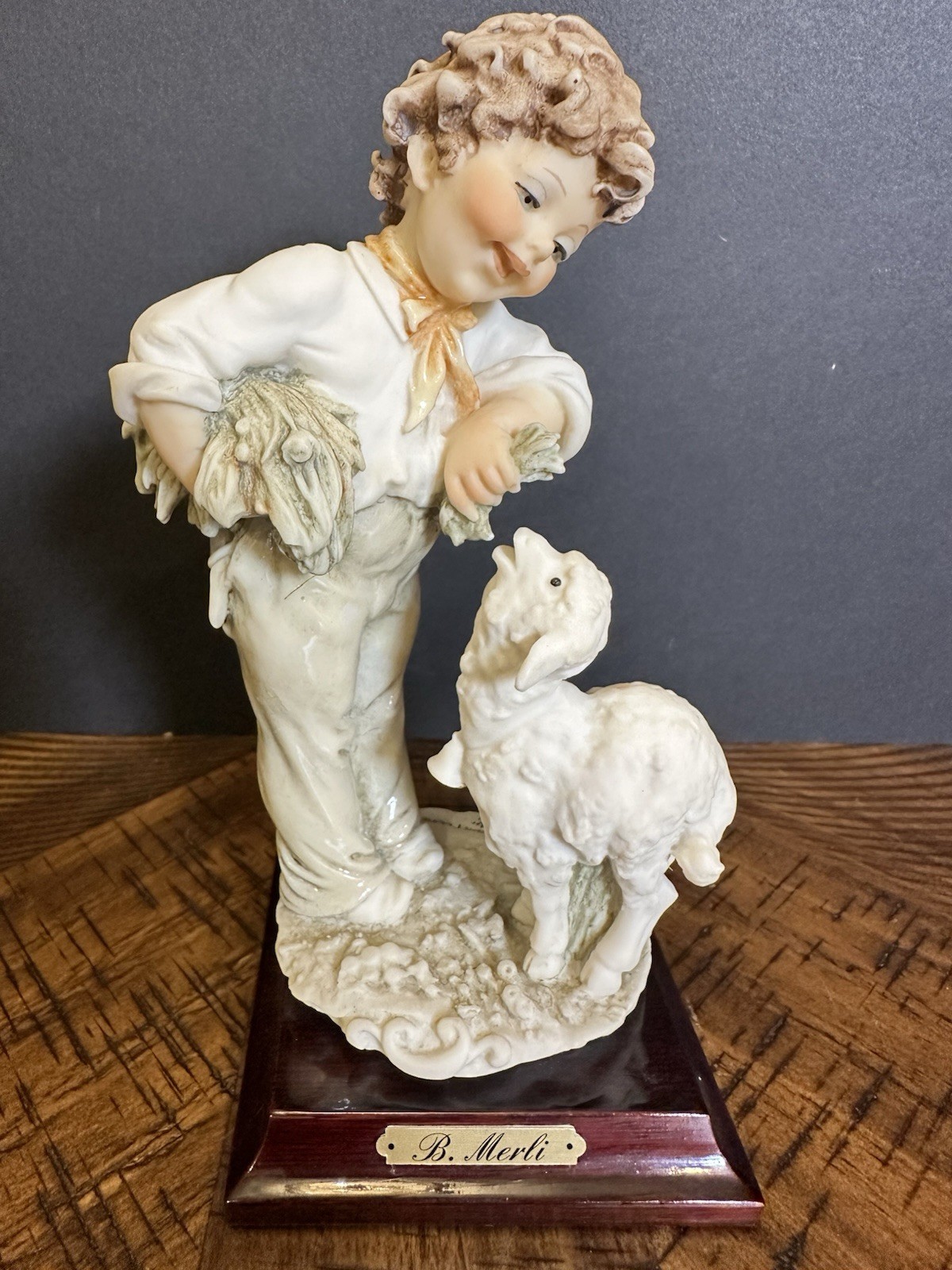 VTG 1983 B. Merli Florence Capodimonte Boy with Lamb Figurine 7.5”