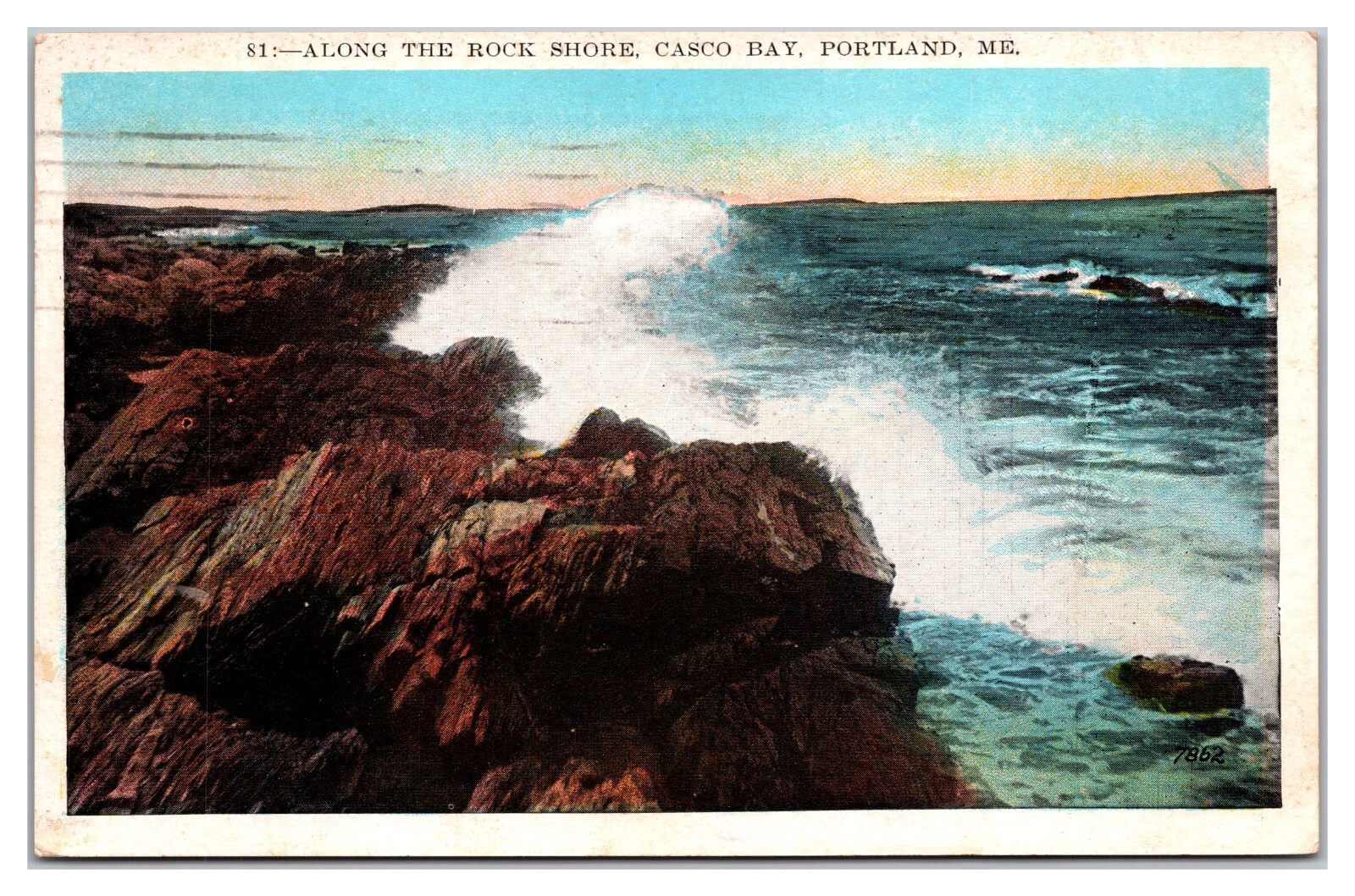 Along the Rock Shore Casco Bay Portland Maine Stamp Crashing Waves Beverly Hills