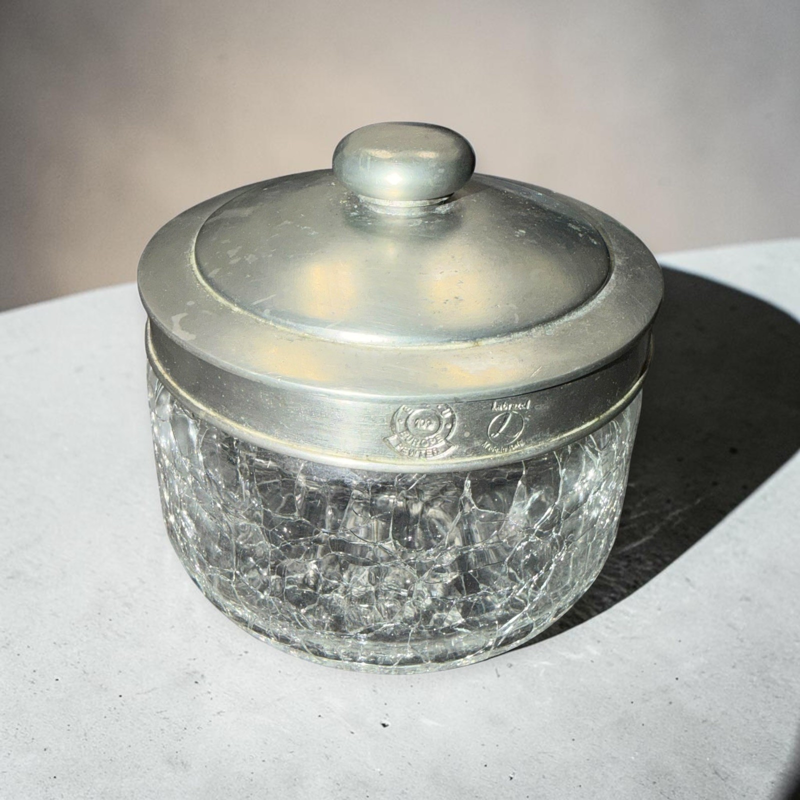 LABRAZEL Pewter and Crackle Glass Canister Handmade in Italy