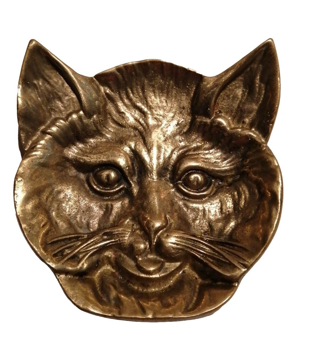 Vintage Soild Brass Cast Cat Head Trinket Dish Heavy Canada