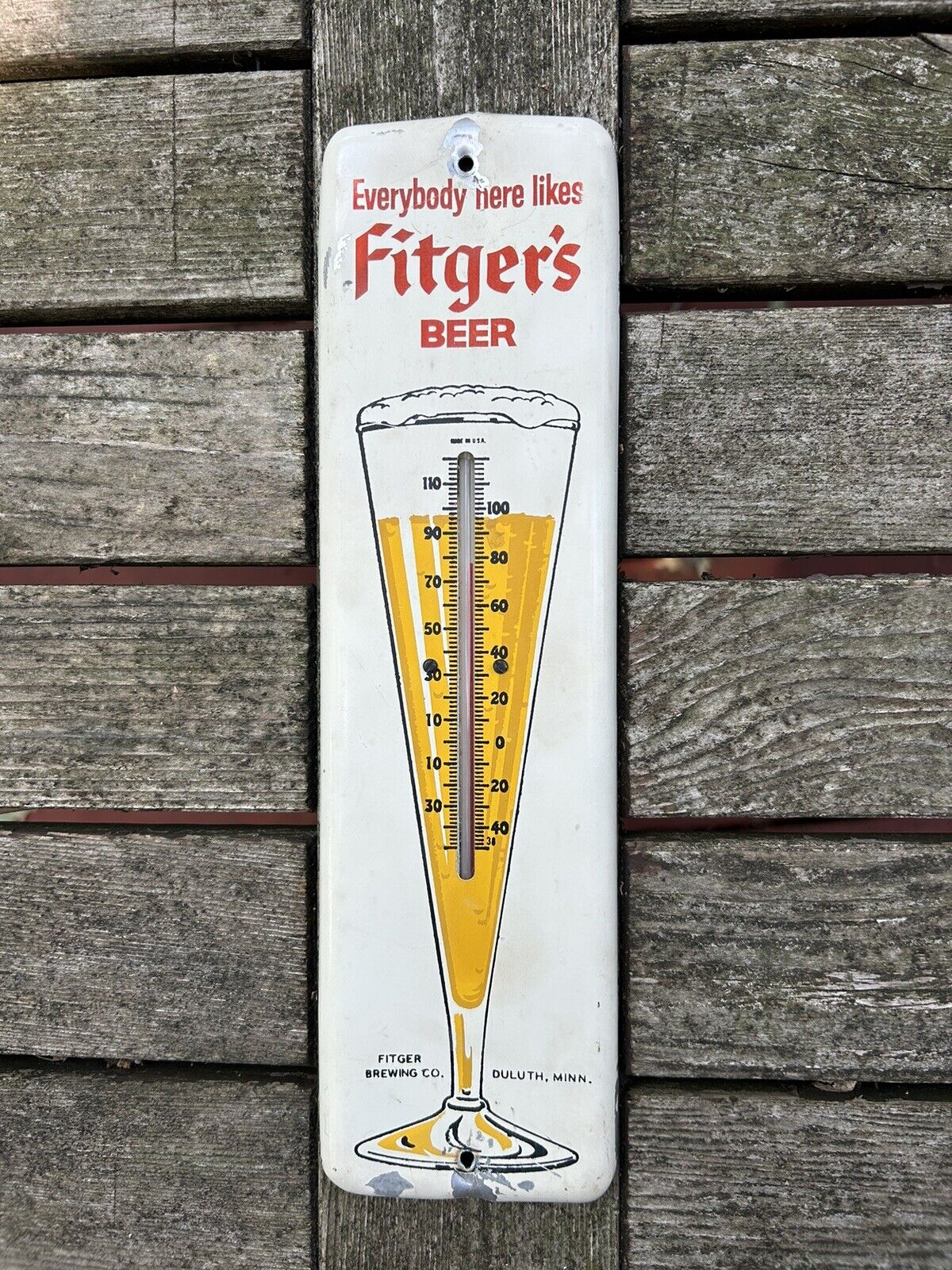 Vintage FITGERS Beer DULUTH MN Metal Advertising Original THERMOMETER-WORKS