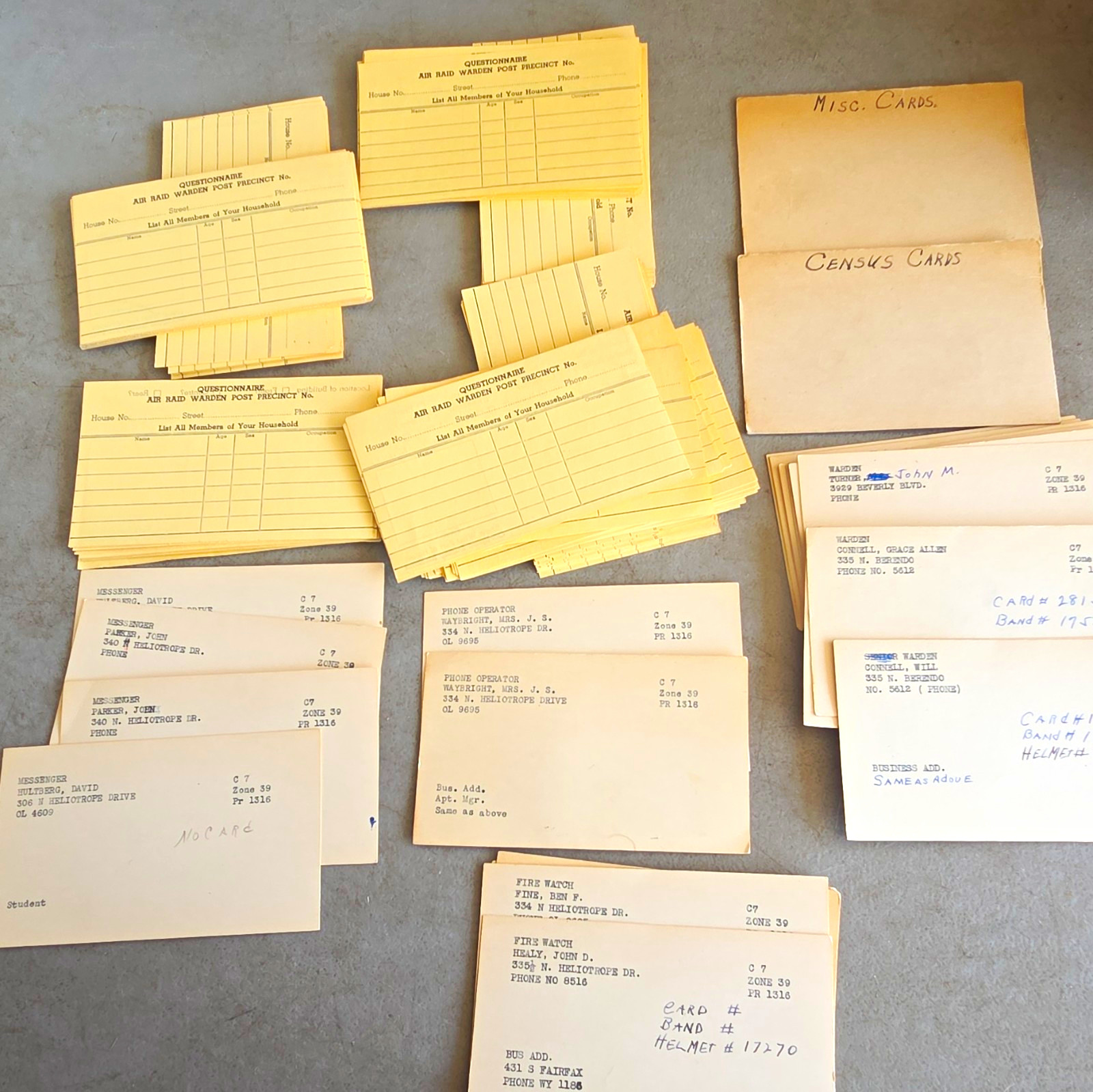 PRISTINE WWII Los Angeles Civil Defense Archive - 38 Personnel & 120 Blanks 